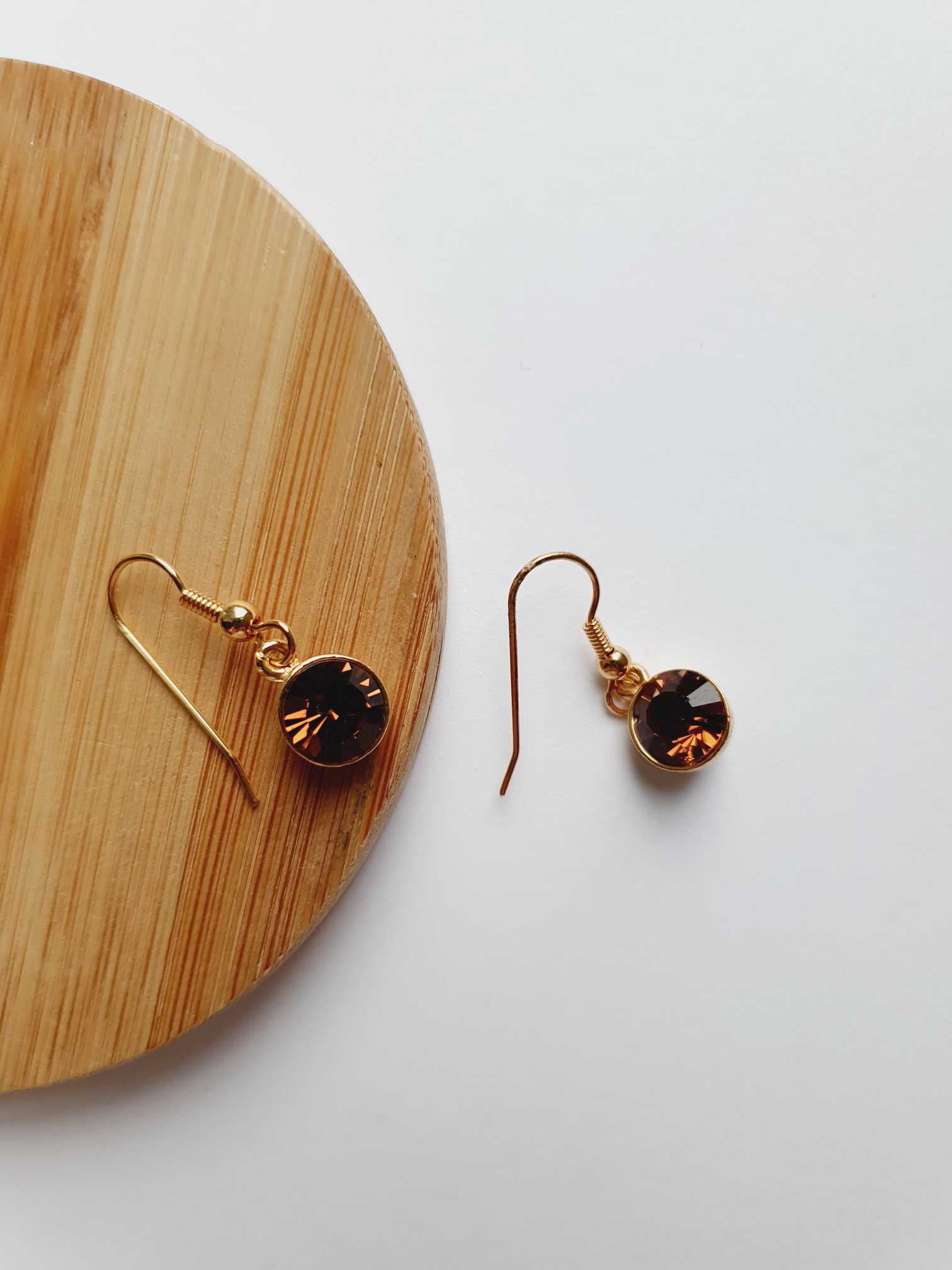 Vintage Gold Plated Drop Earrings with Copper Crystal - Image 3