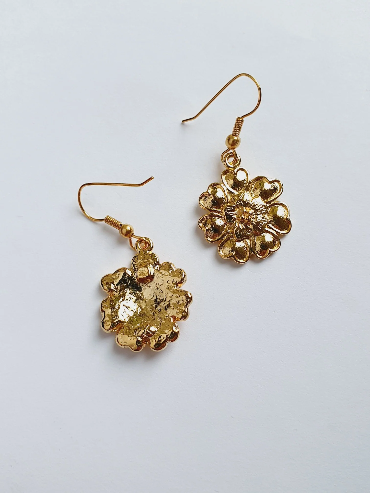 Vintage Gold Plated Drop Earrings with Flower Charm - Image 3