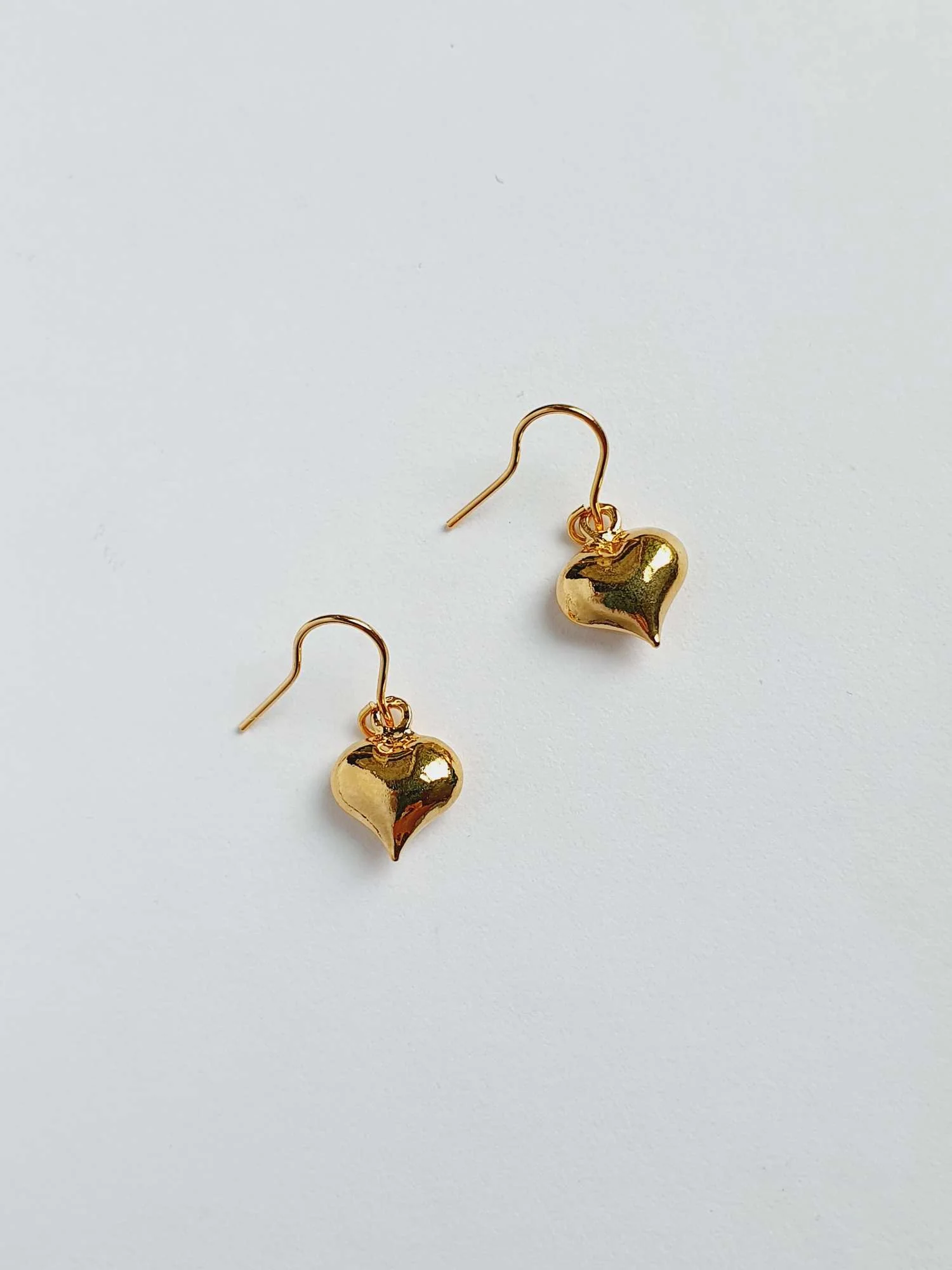 Vintage Gold Plated Drop Earrings with Heart Charm - Image 3