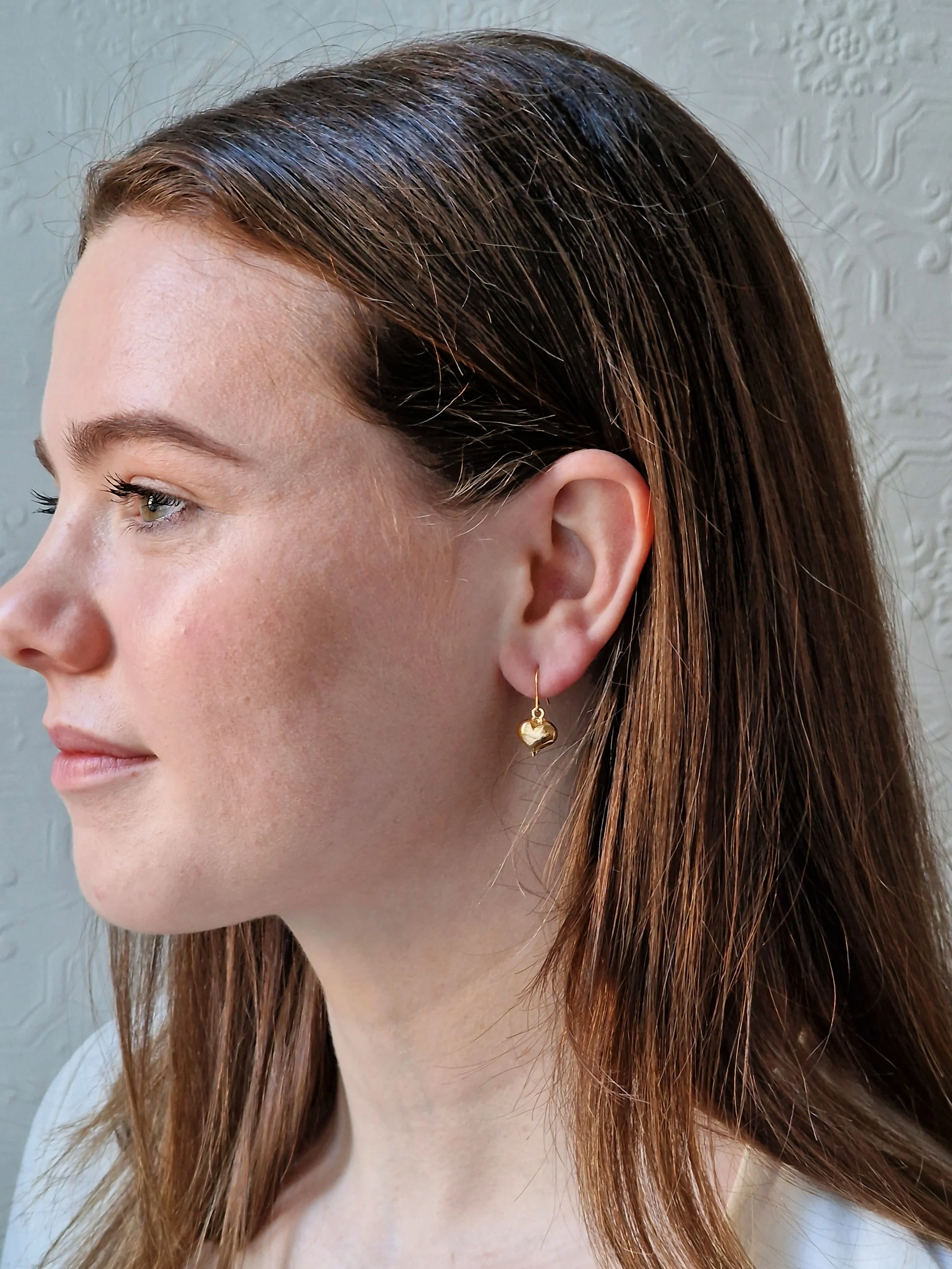 Vintage Gold Plated Drop Earrings with Heart Charm - Image 5