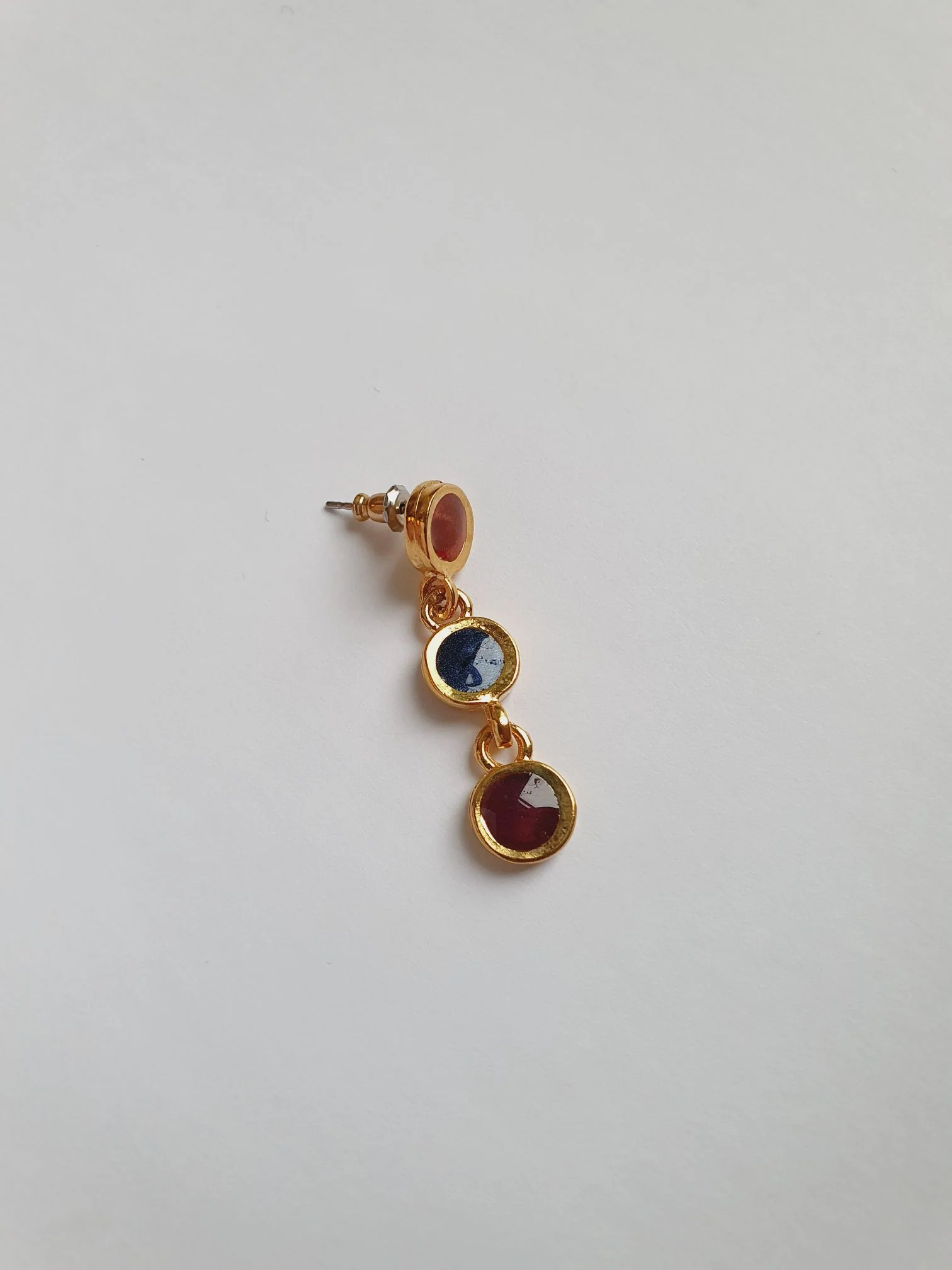 Vintage Gold Plated Drop Earrings with Red, Blue & Purple Enamel - Image 4