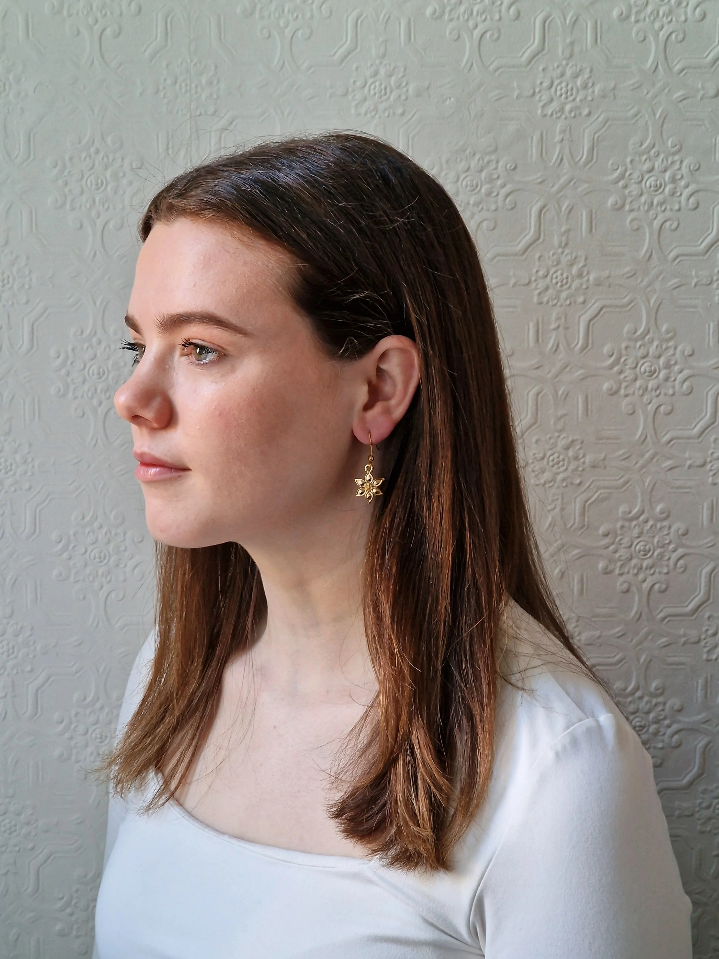 Vintage Gold Plated Drop Flower Earrings - Image 3