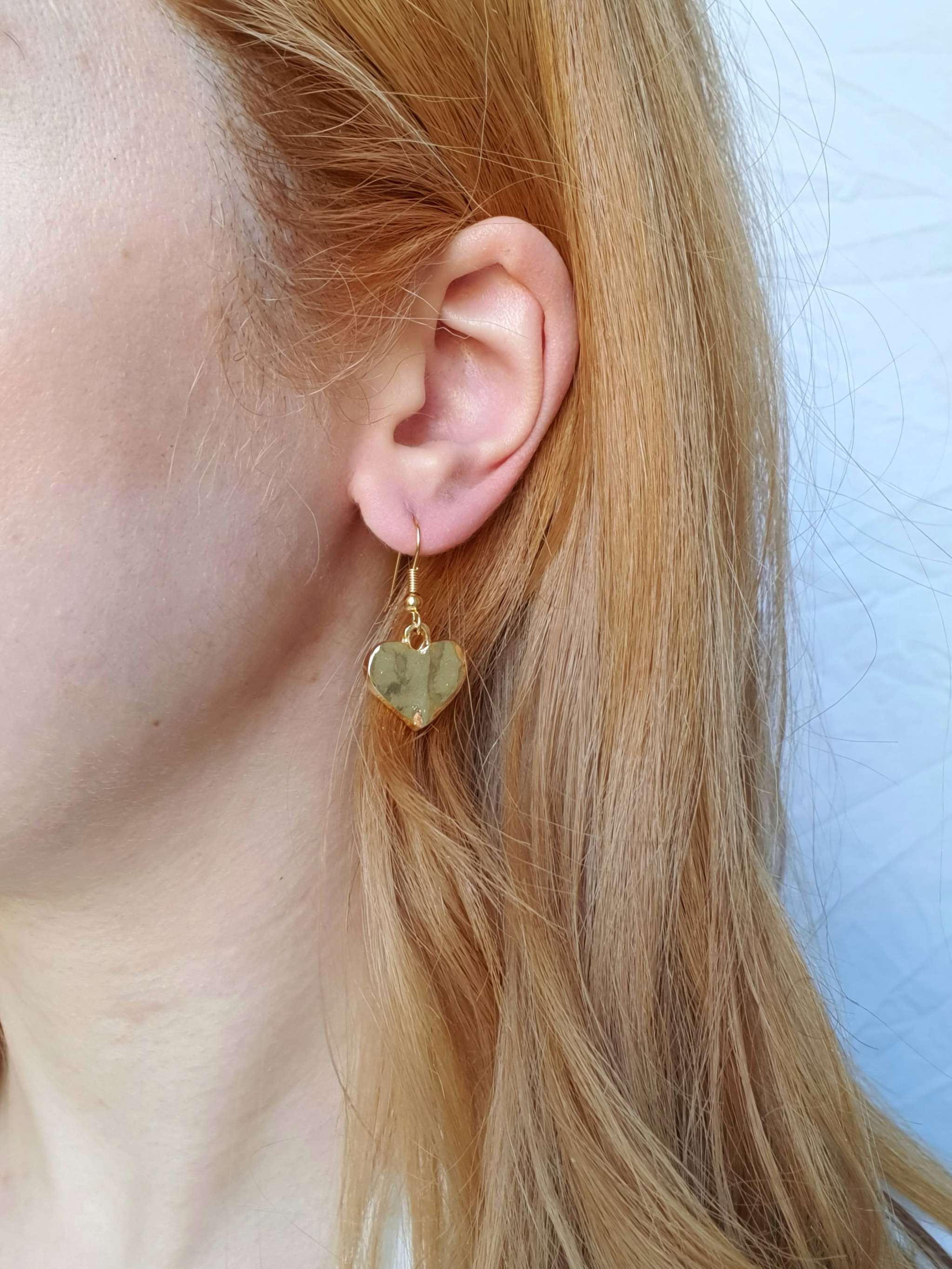 Vintage Gold Plated Drop Heart Earrings - Image 2