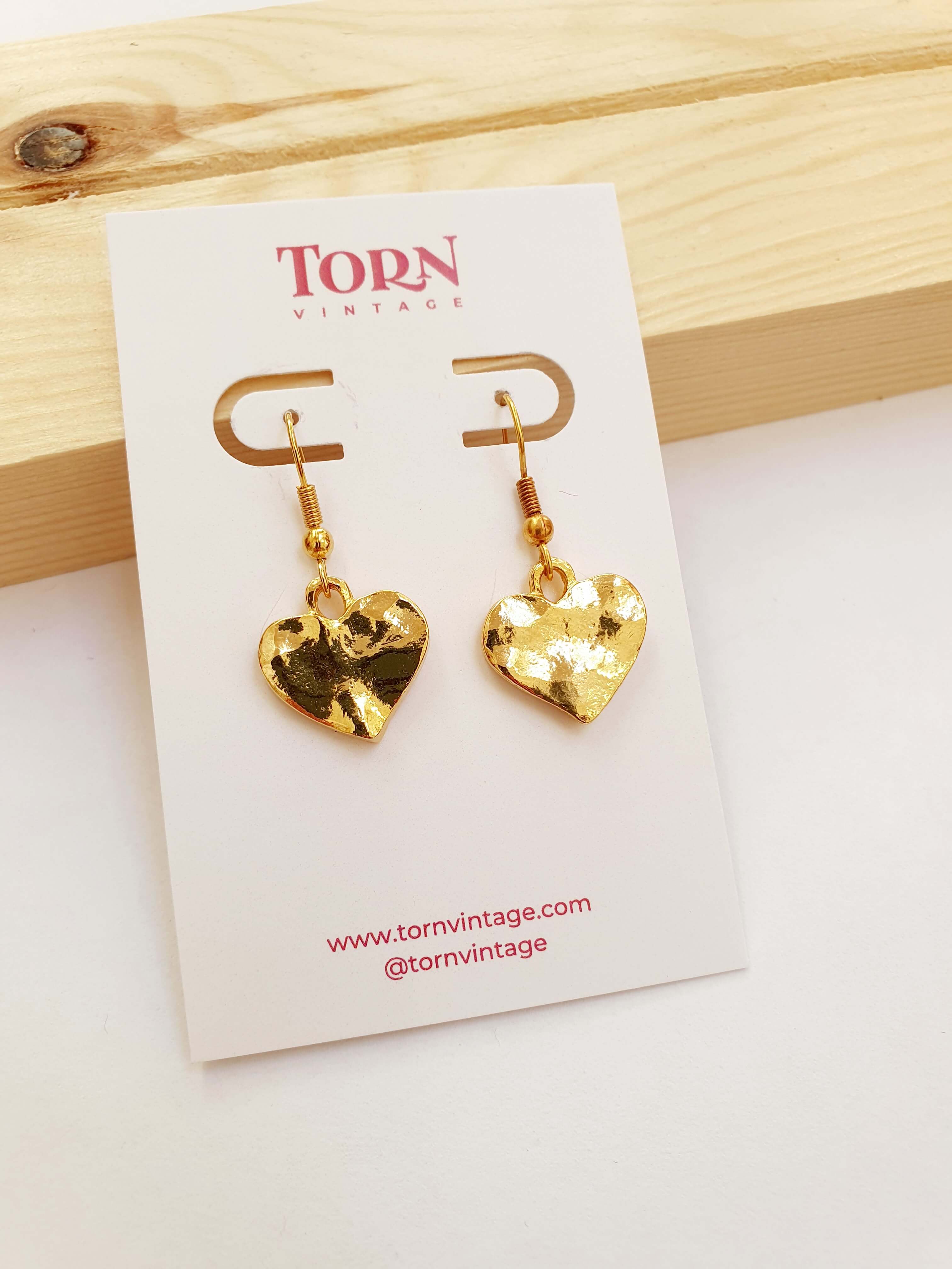 Vintage Gold Plated Drop Heart Earrings - Image 4