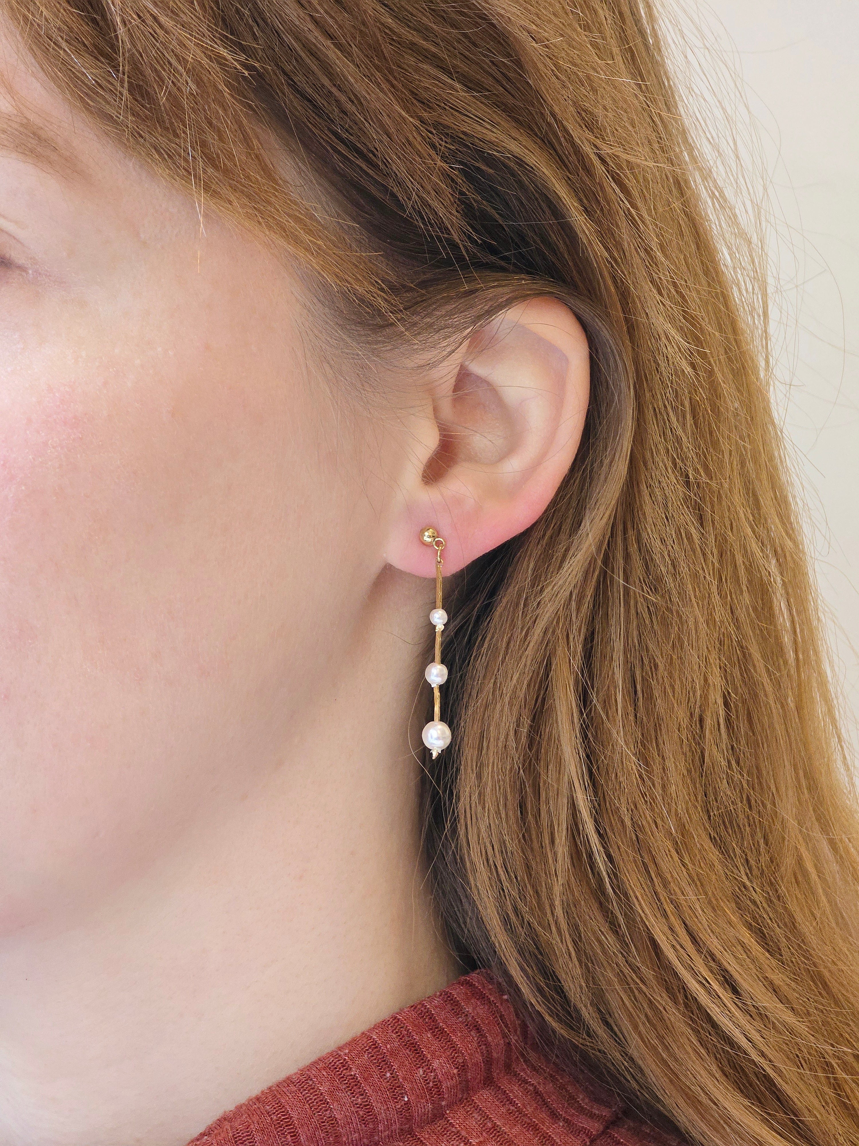 Vintage Gold Plated Drop Pearl Earrings - Image 4