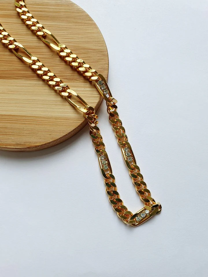 Vintage Gold Plated Figaro Chain Necklace with Crystals - Image 2