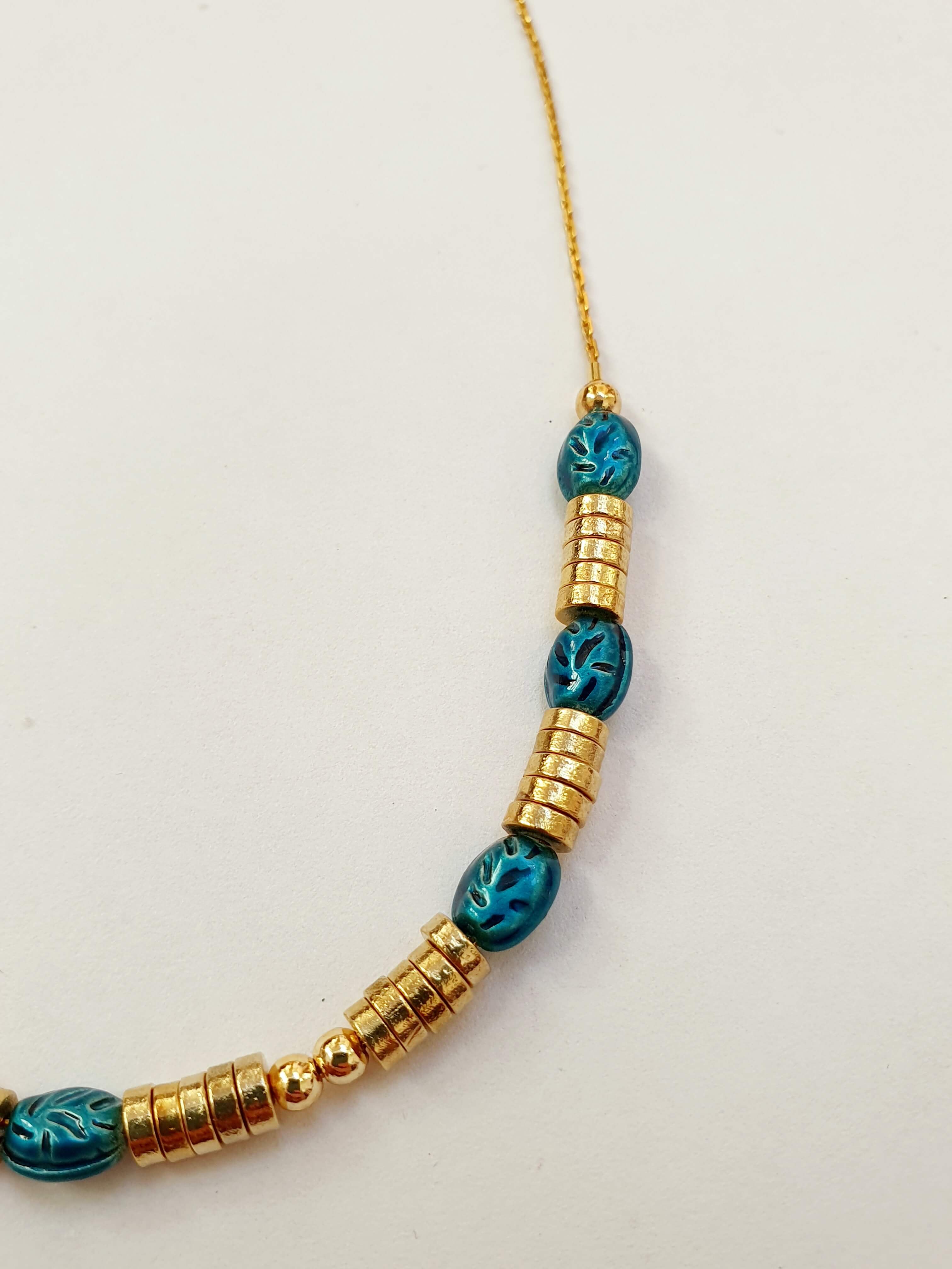 Vintage Gold Plated Fine Chain Necklace with Beads - Blue - Image 3