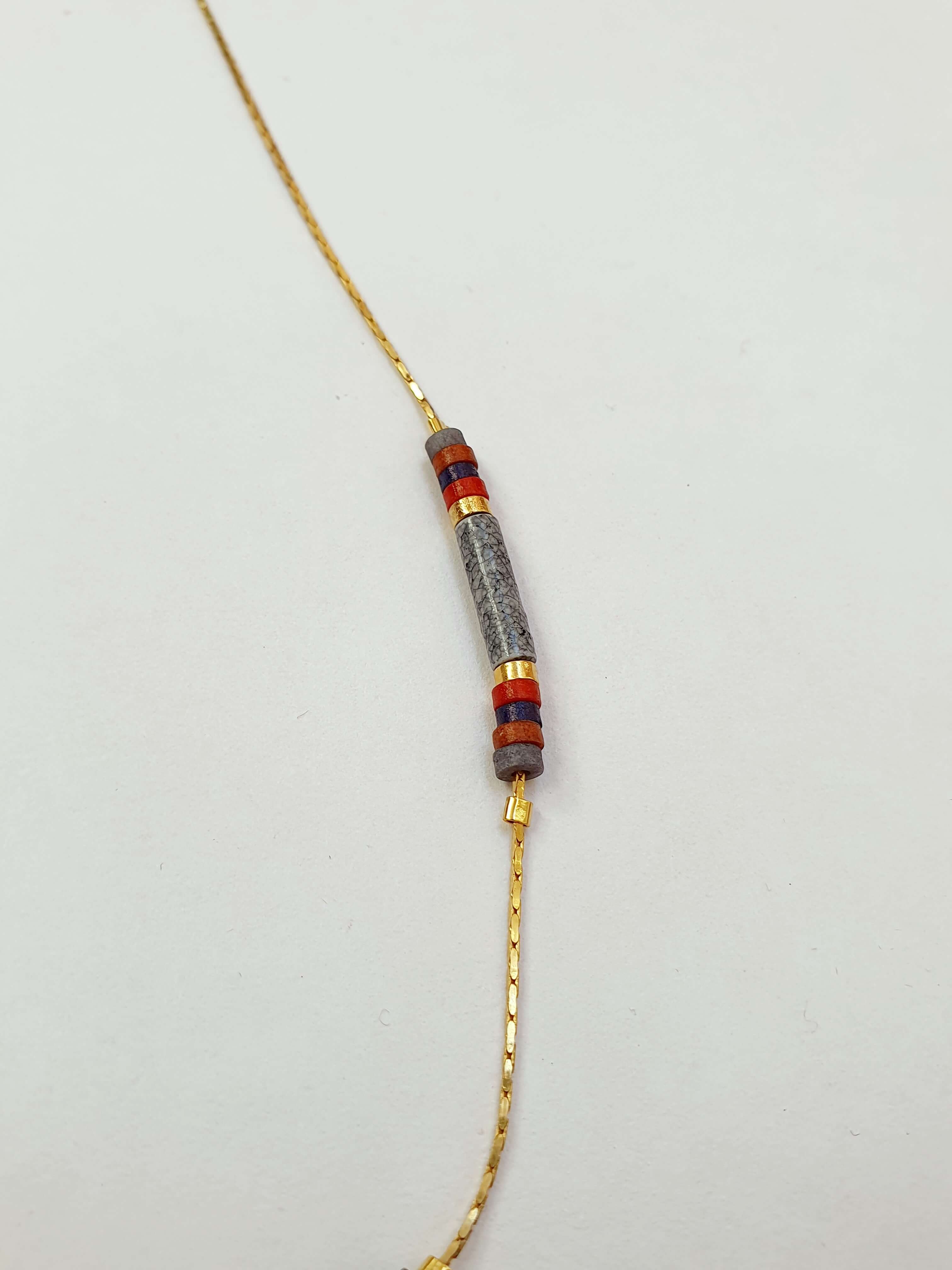 Vintage Gold Plated Fine Chain Necklace with Beads - Grey - Image 4
