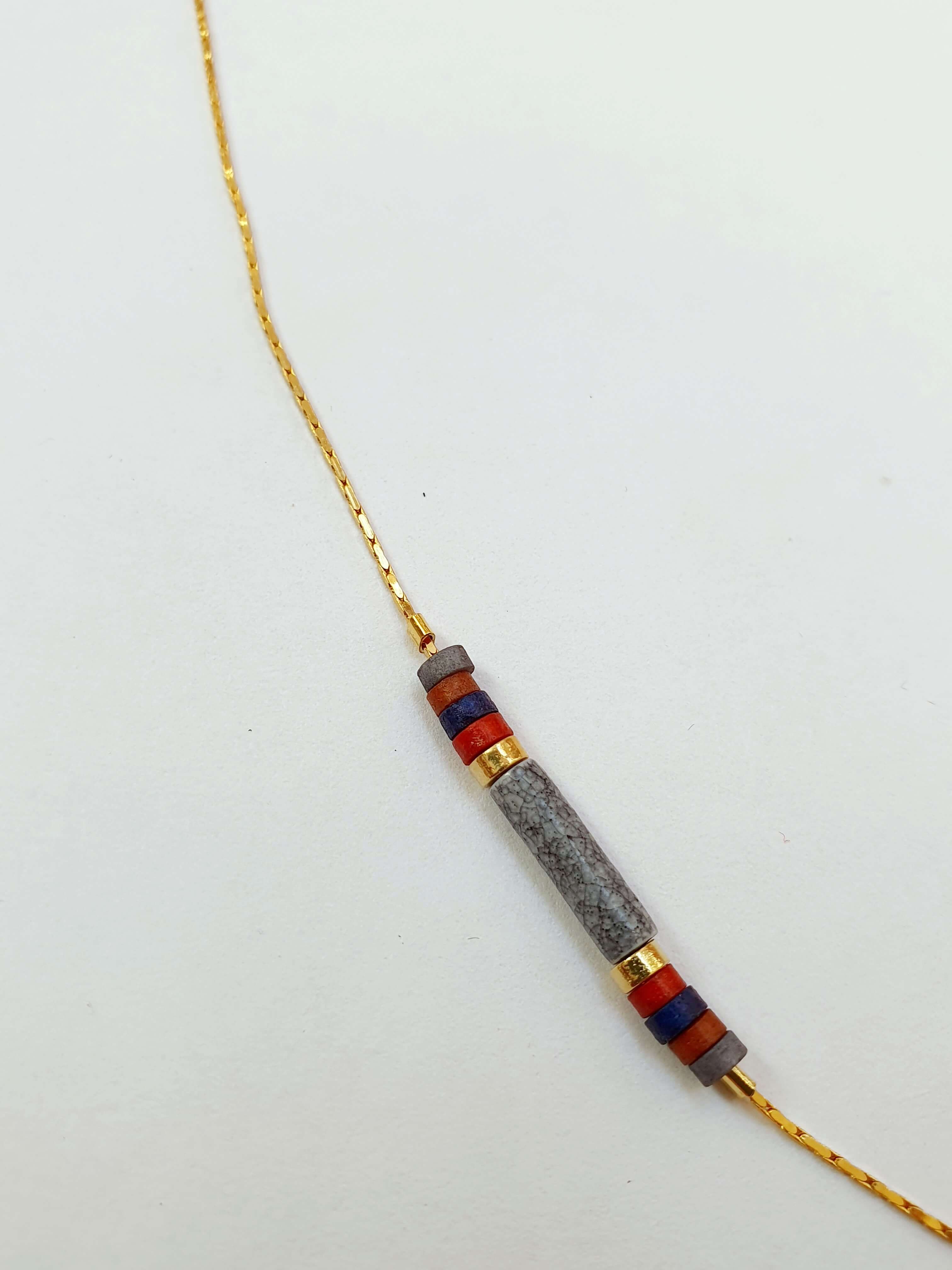 Vintage Gold Plated Fine Chain Necklace with Beads - Grey - Image 7