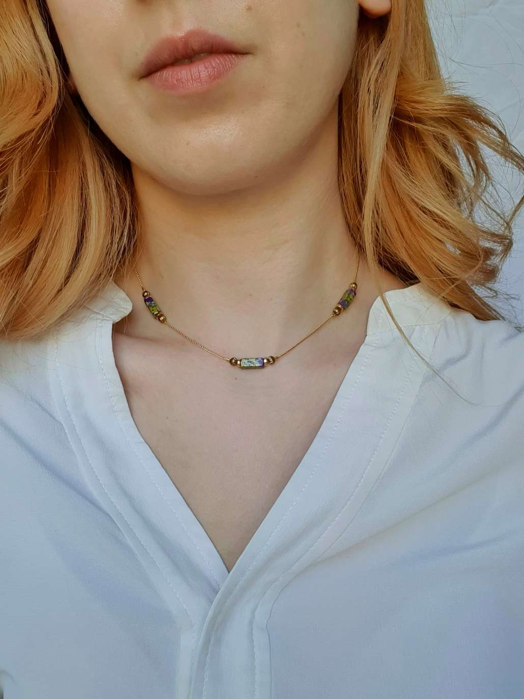 Vintage Gold Plated Fine Chain Necklace with Beads - Multi - Image 2
