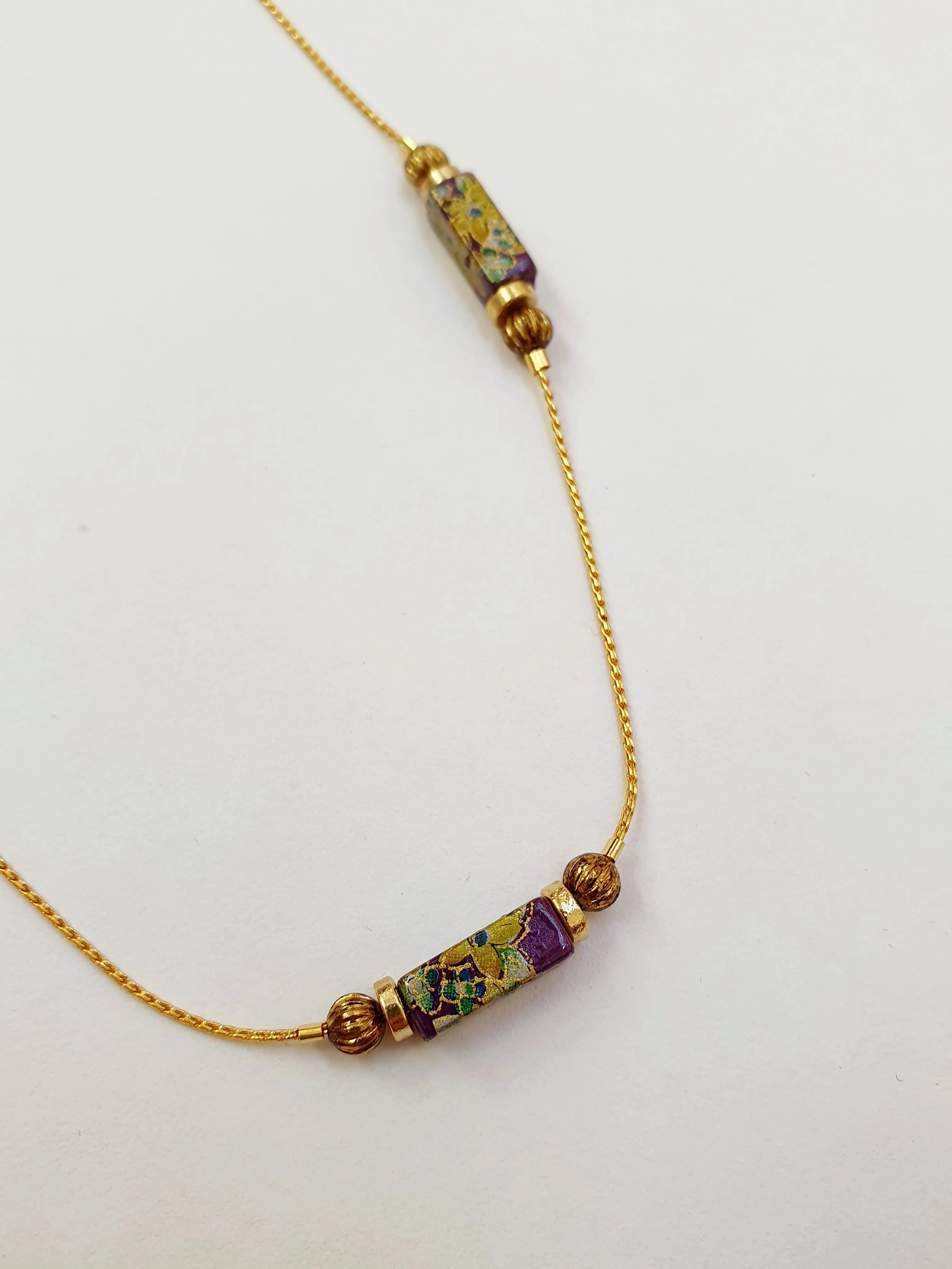 Vintage Gold Plated Fine Chain Necklace with Beads - Multi - Image 3