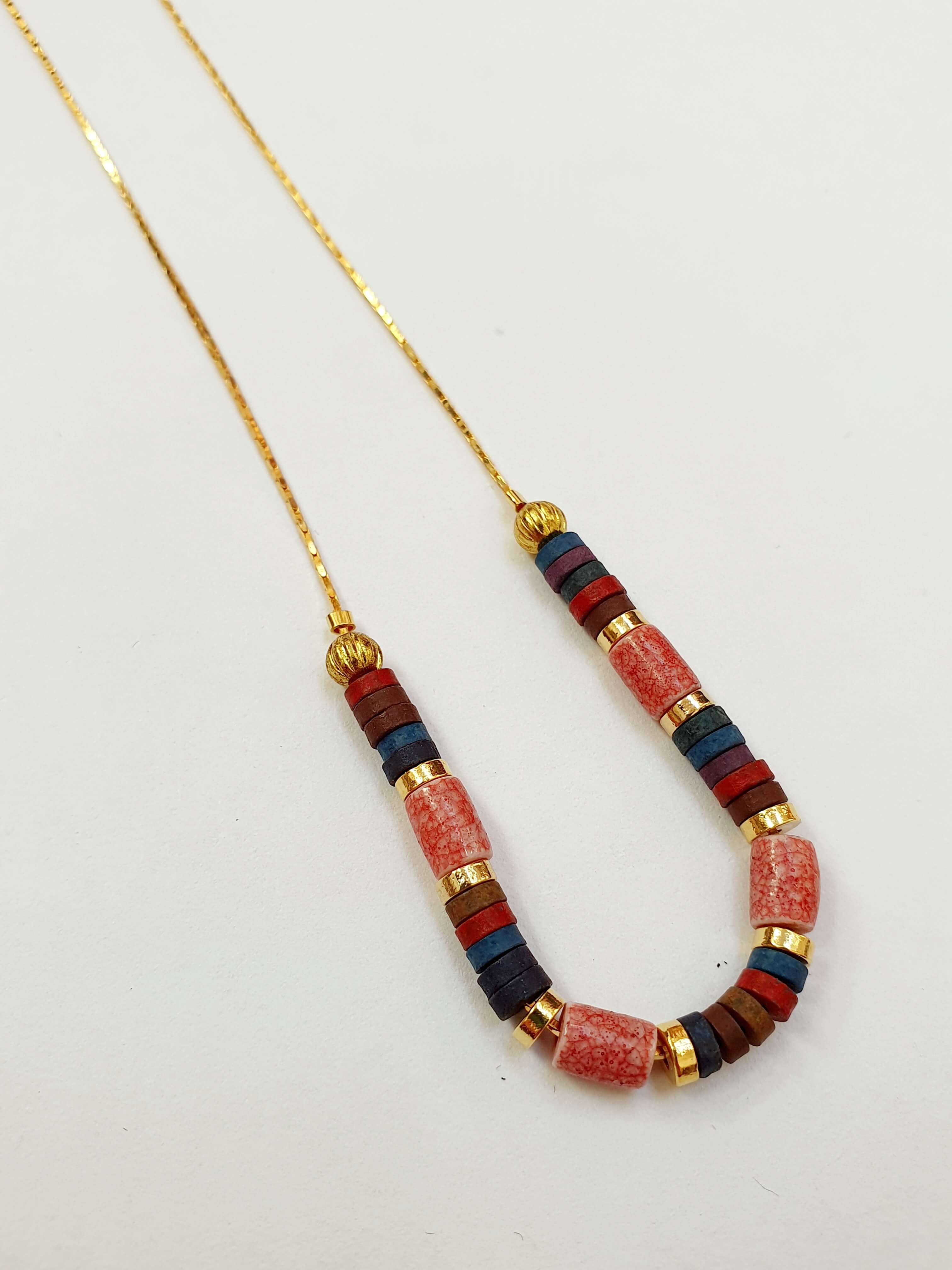Vintage Gold Plated Fine Chain Necklace with Beads - Pink - Image 3