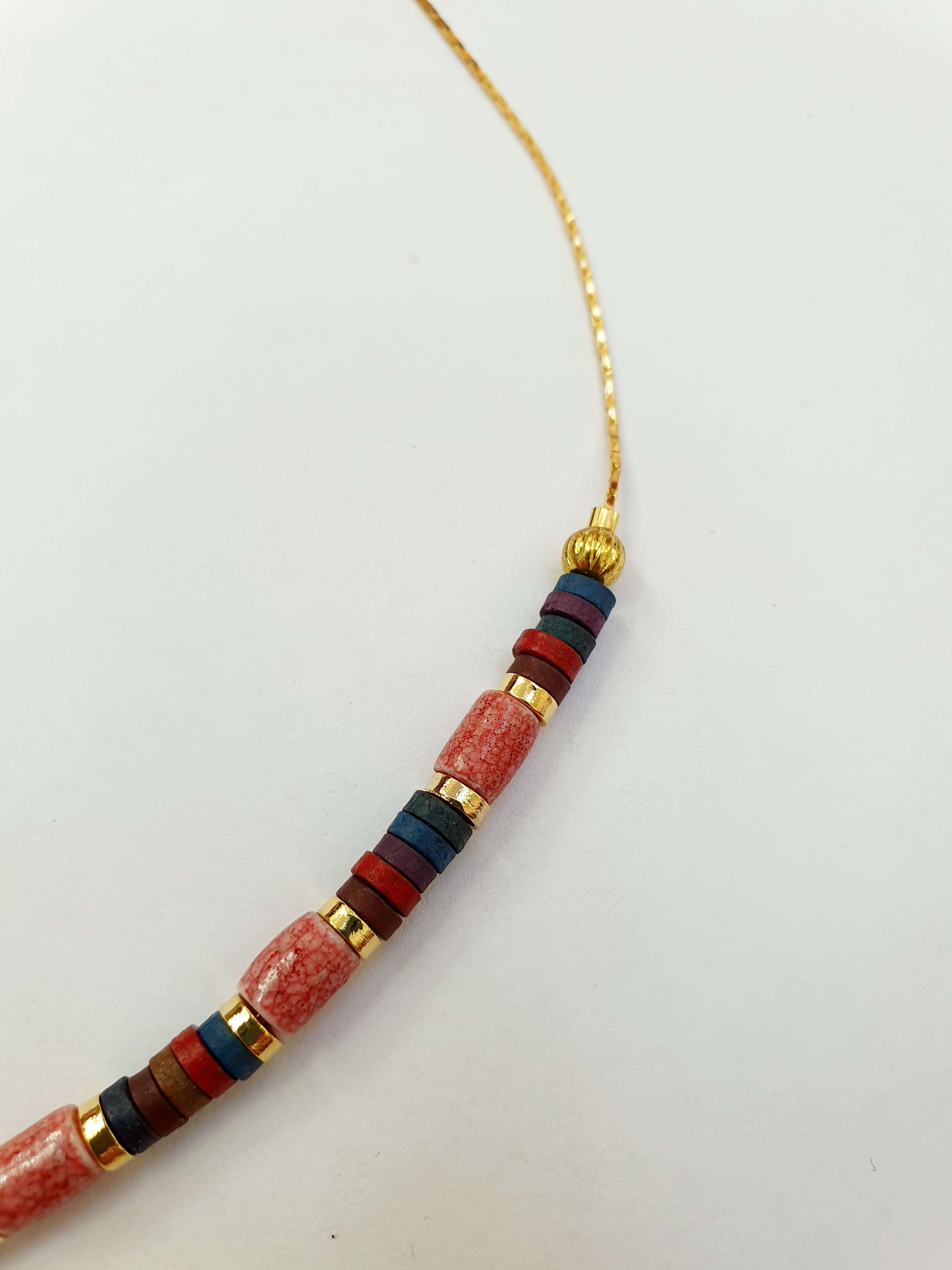 Vintage Gold Plated Fine Chain Necklace with Beads - Pink - Image 4