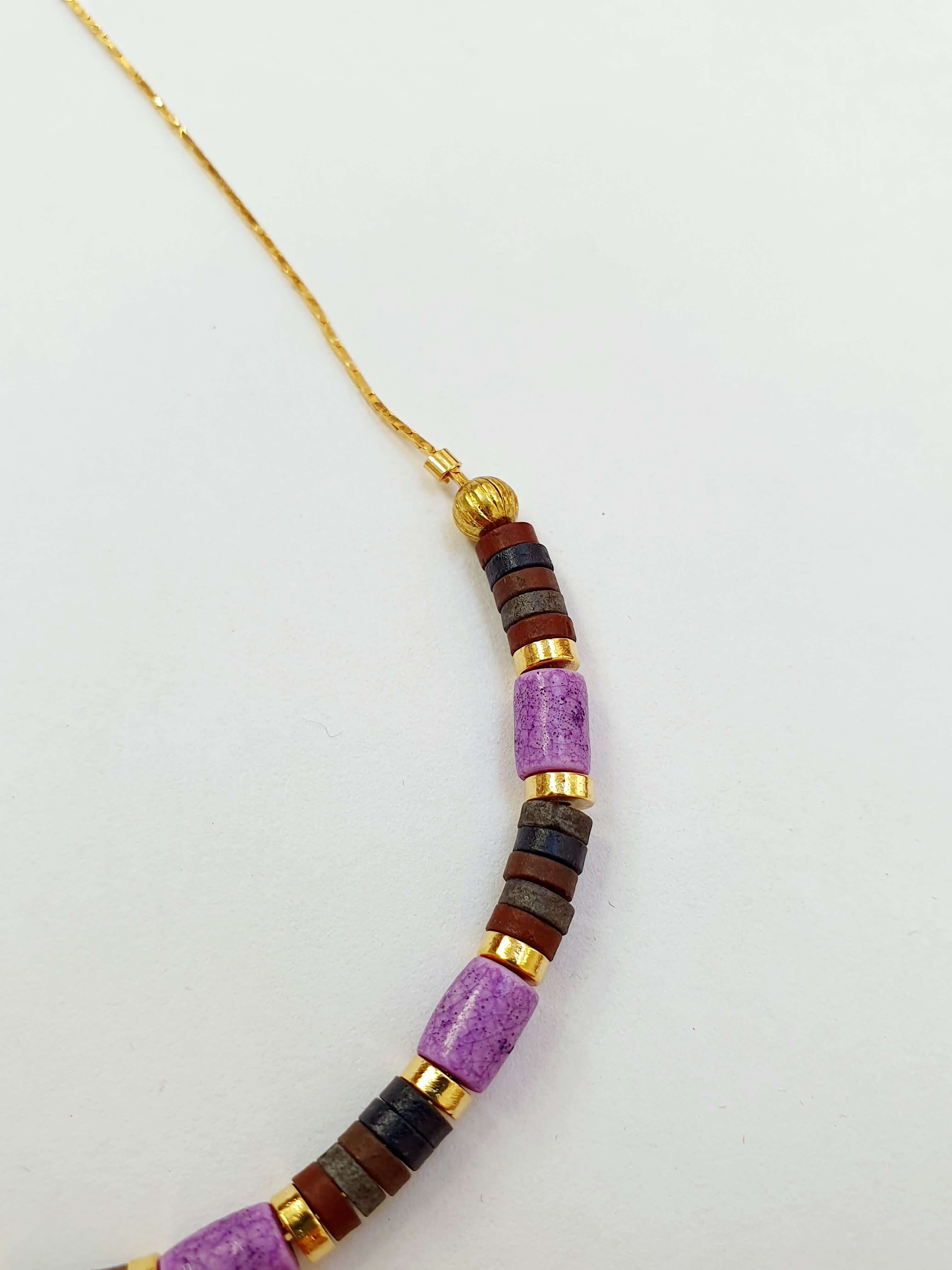 Vintage Gold Plated Fine Chain Necklace with Beads - Purple - Image 3