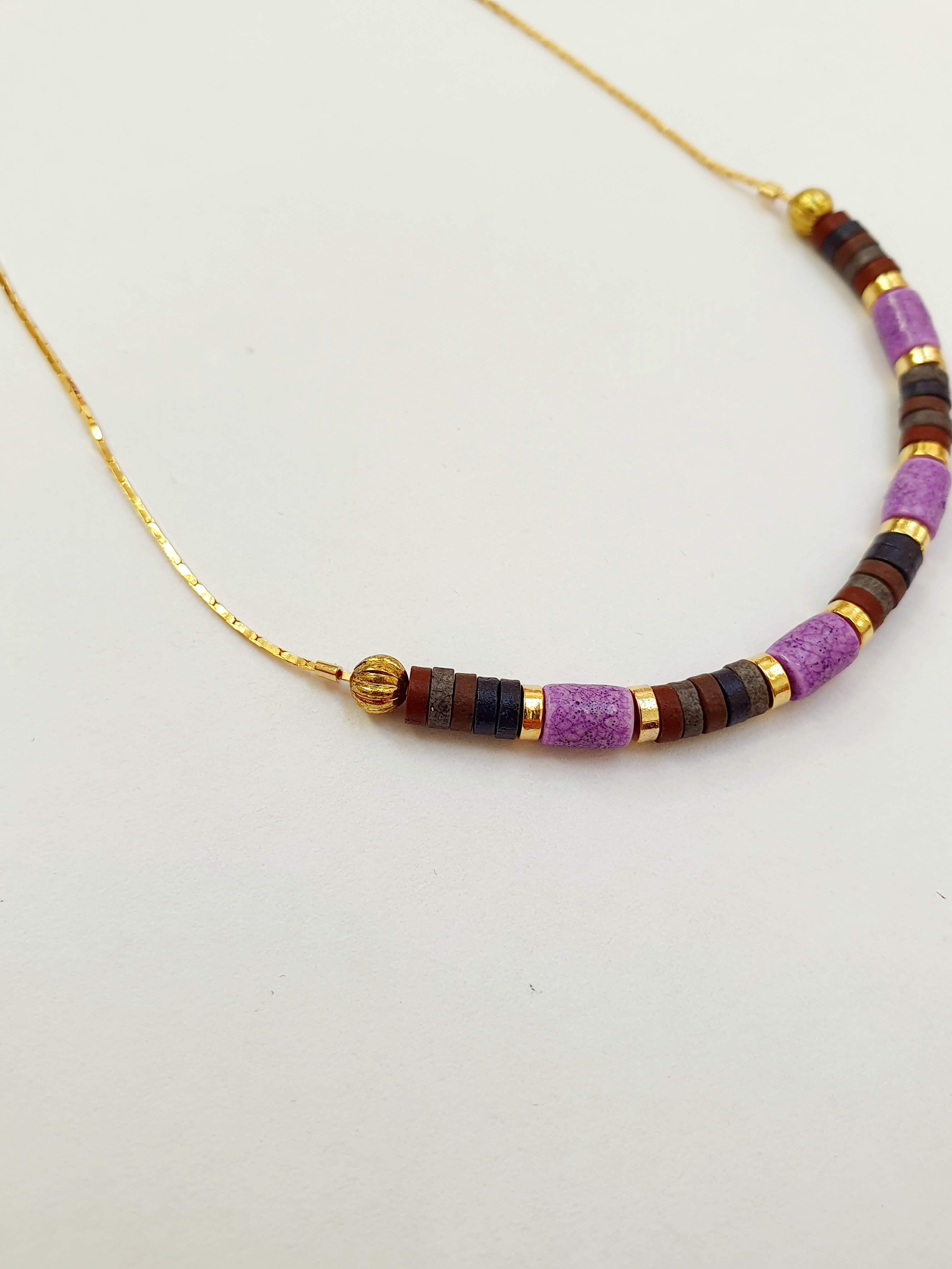Vintage Gold Plated Fine Chain Necklace with Beads - Purple - Image 4