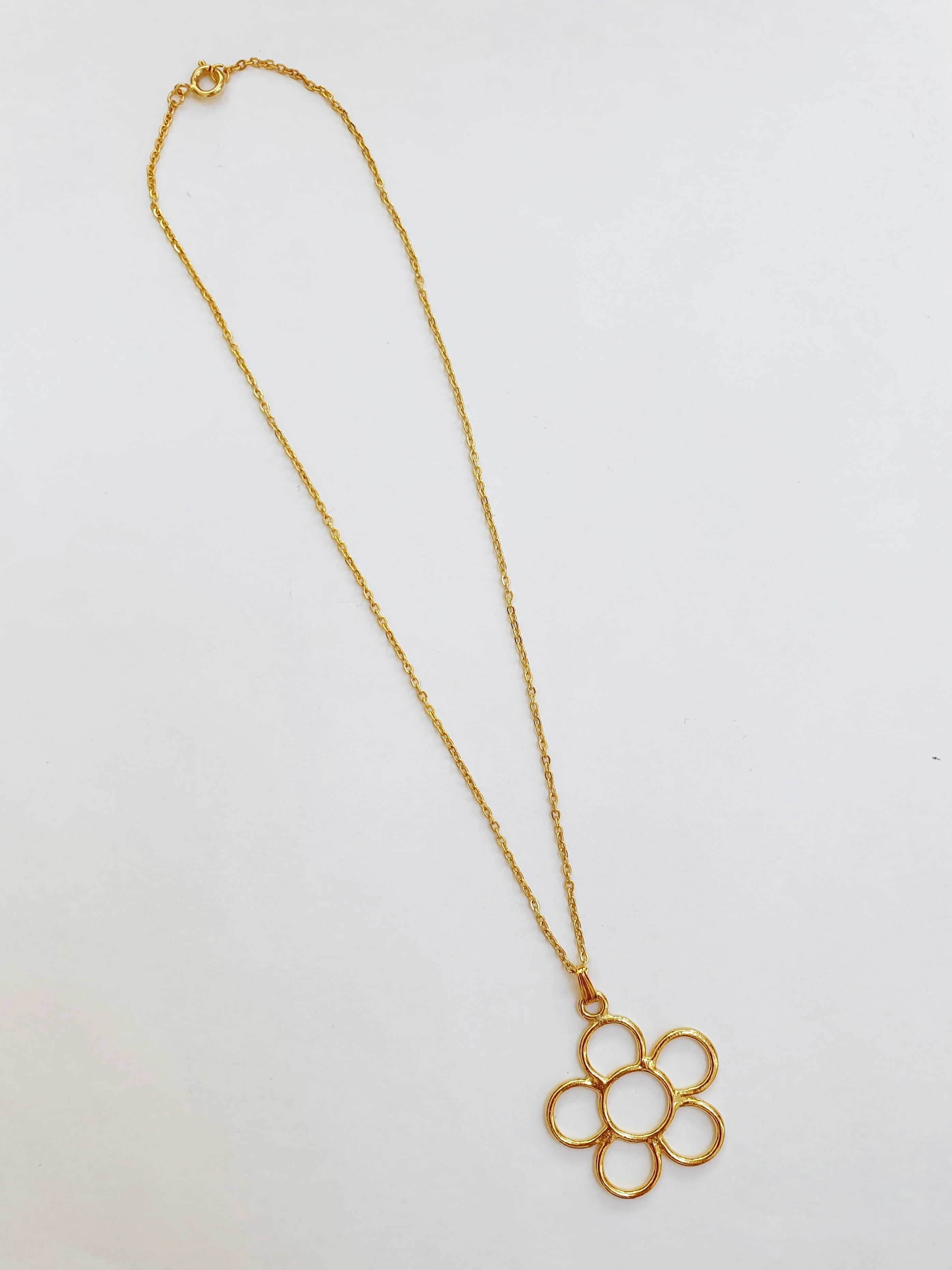 Vintage Gold Plated Fine Chain Necklace with Flower Charm - Image 3