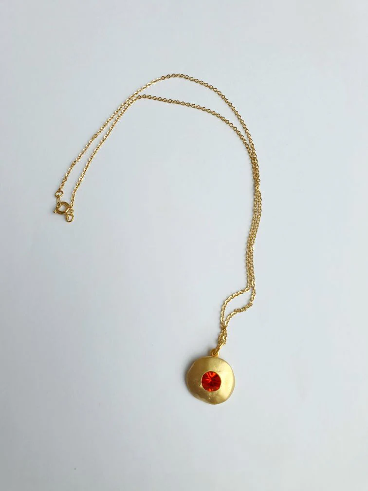 Vintage Gold Plated Fine Chain Necklace with Red Crystal Charm - Image 4