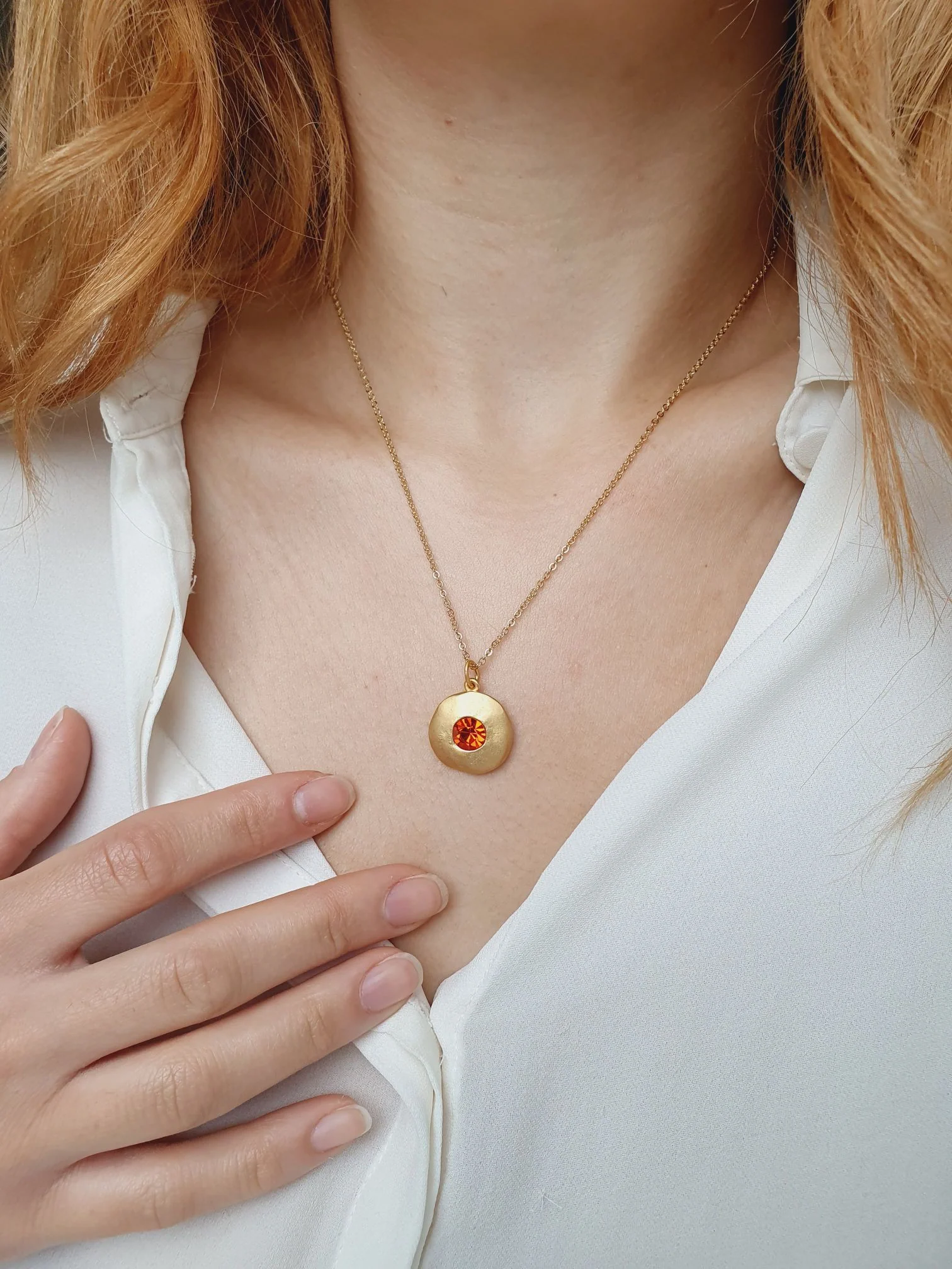 Vintage Gold Plated Fine Chain Necklace with Red Crystal Charm - Image 6