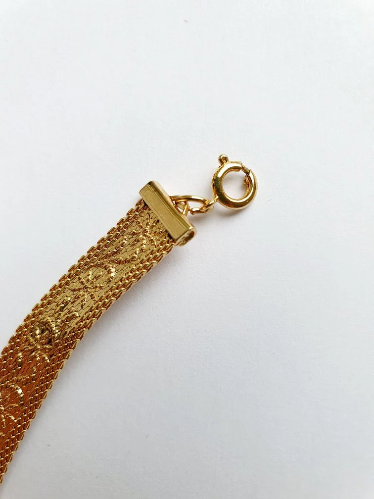 Vintage Gold Plated Flat Mesh Chain Necklace - Image 6