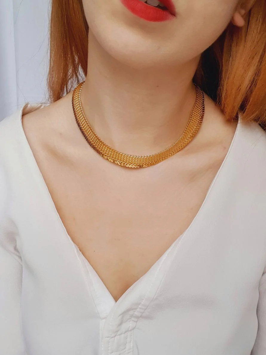 Vintage Gold Plated Flat Mesh Chain Necklace - Image 2