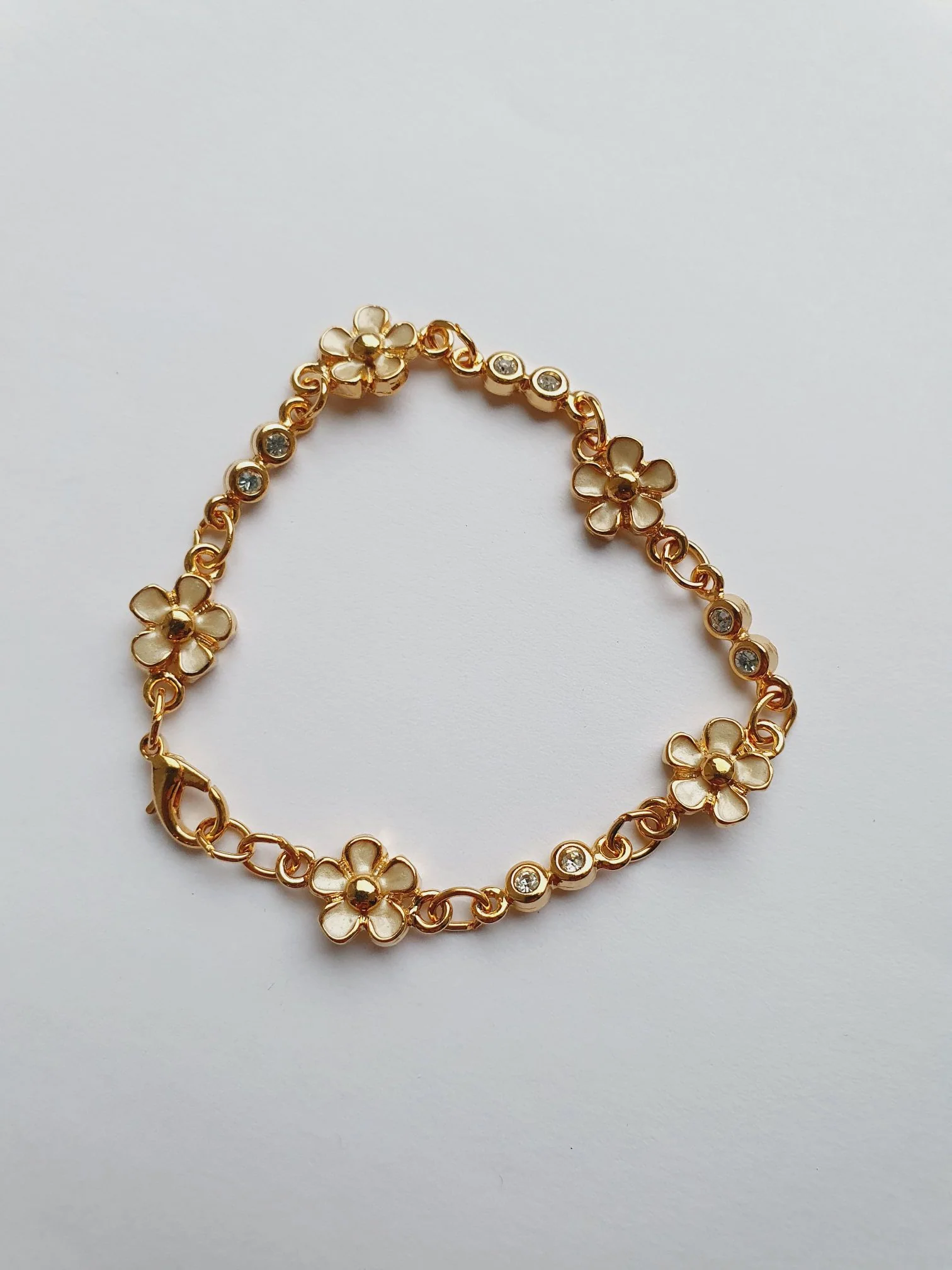 Vintage Gold Plated Flower & Crystal Bracelet - Image 2
