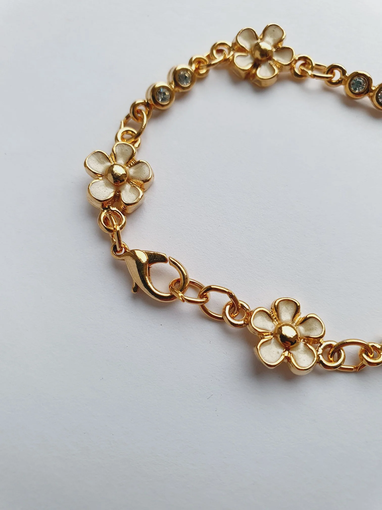 Vintage Gold Plated Flower & Crystal Bracelet - Image 3