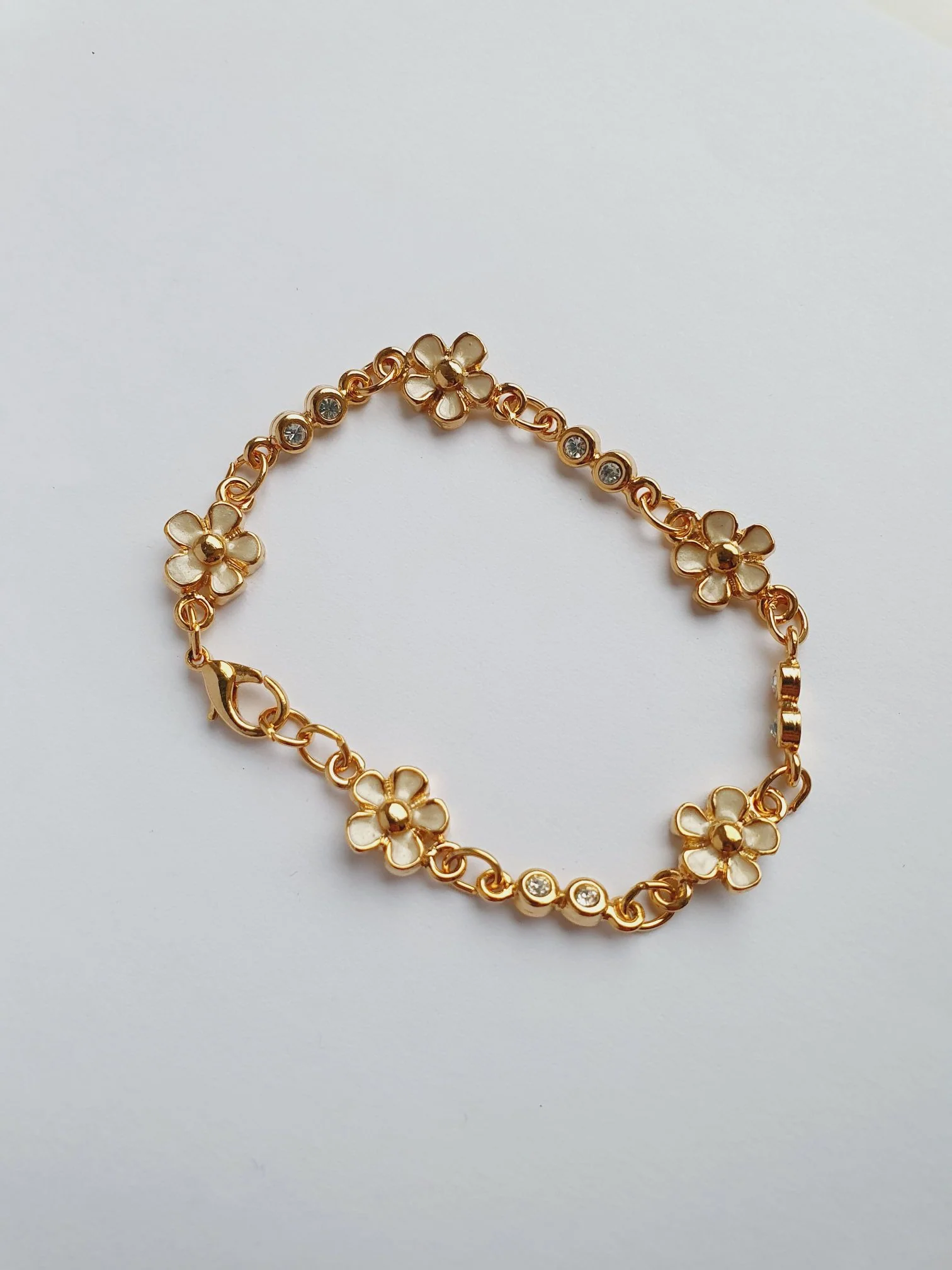 Vintage Gold Plated Flower & Crystal Bracelet - Image 4