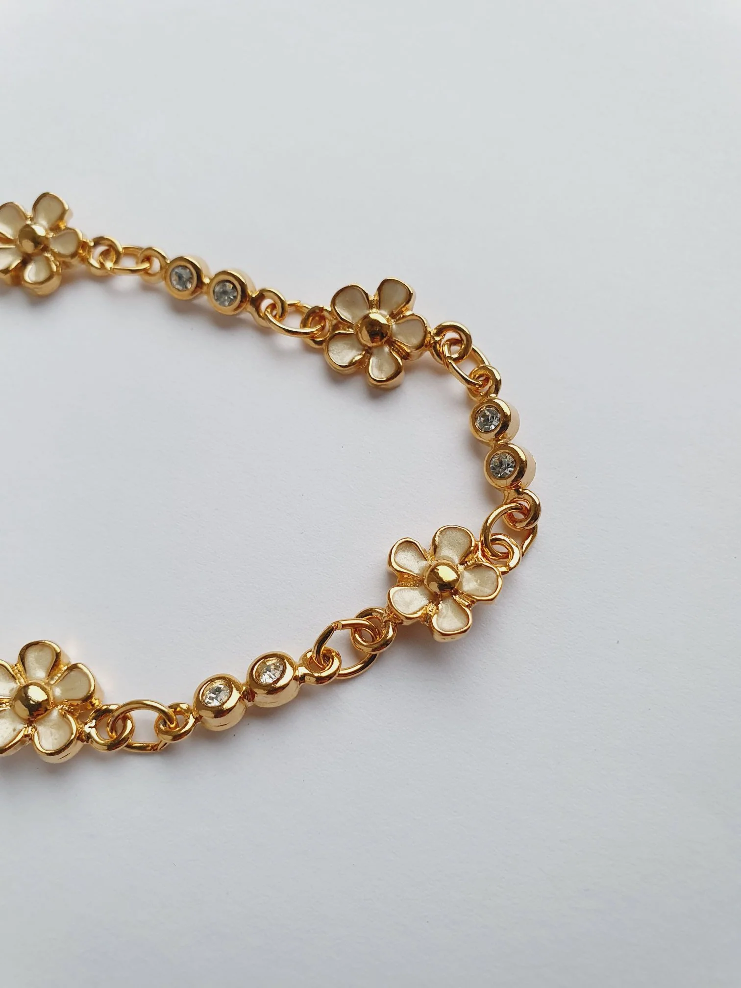 Vintage Gold Plated Flower & Crystal Bracelet - Image 5