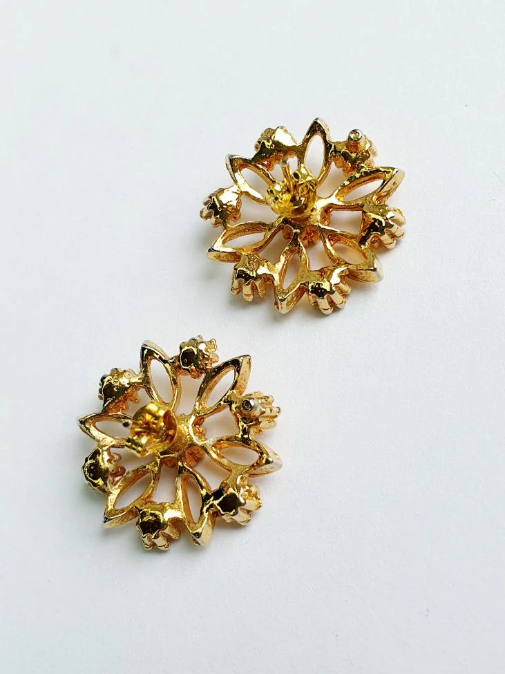 Vintage Gold Plated Flower Stud Earrings - Image 5