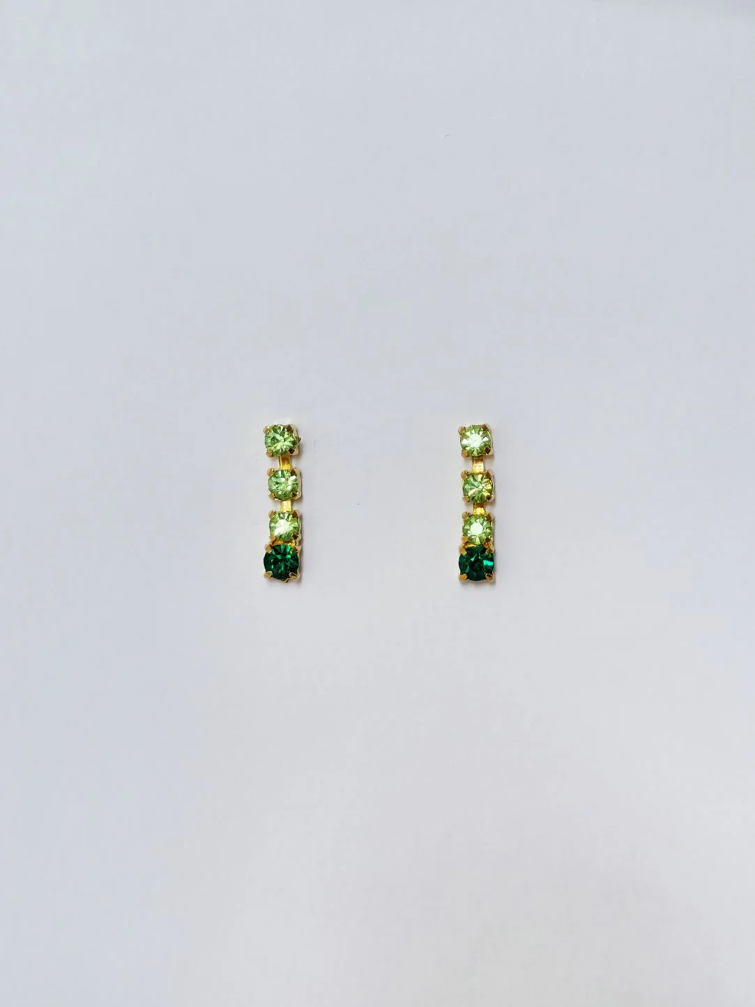 Vintage Gold Plated Green Crystal Drop Earrings - Image 2