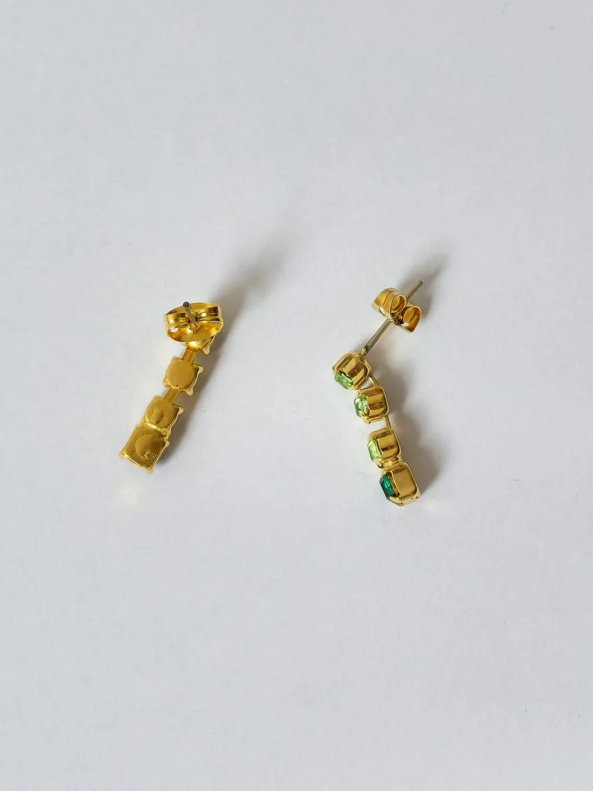 Vintage Gold Plated Green Crystal Drop Earrings - Image 3