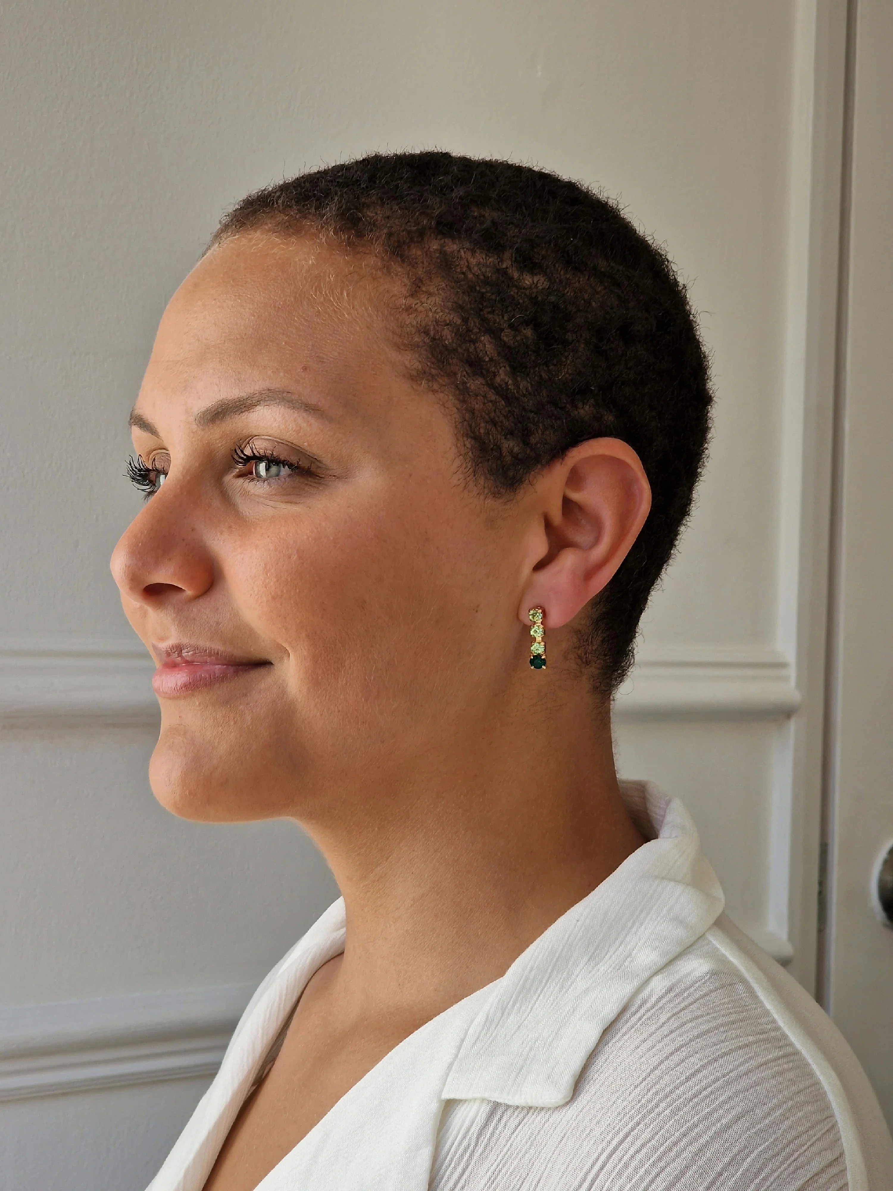 Vintage Gold Plated Green Crystal Drop Earrings - Image 4