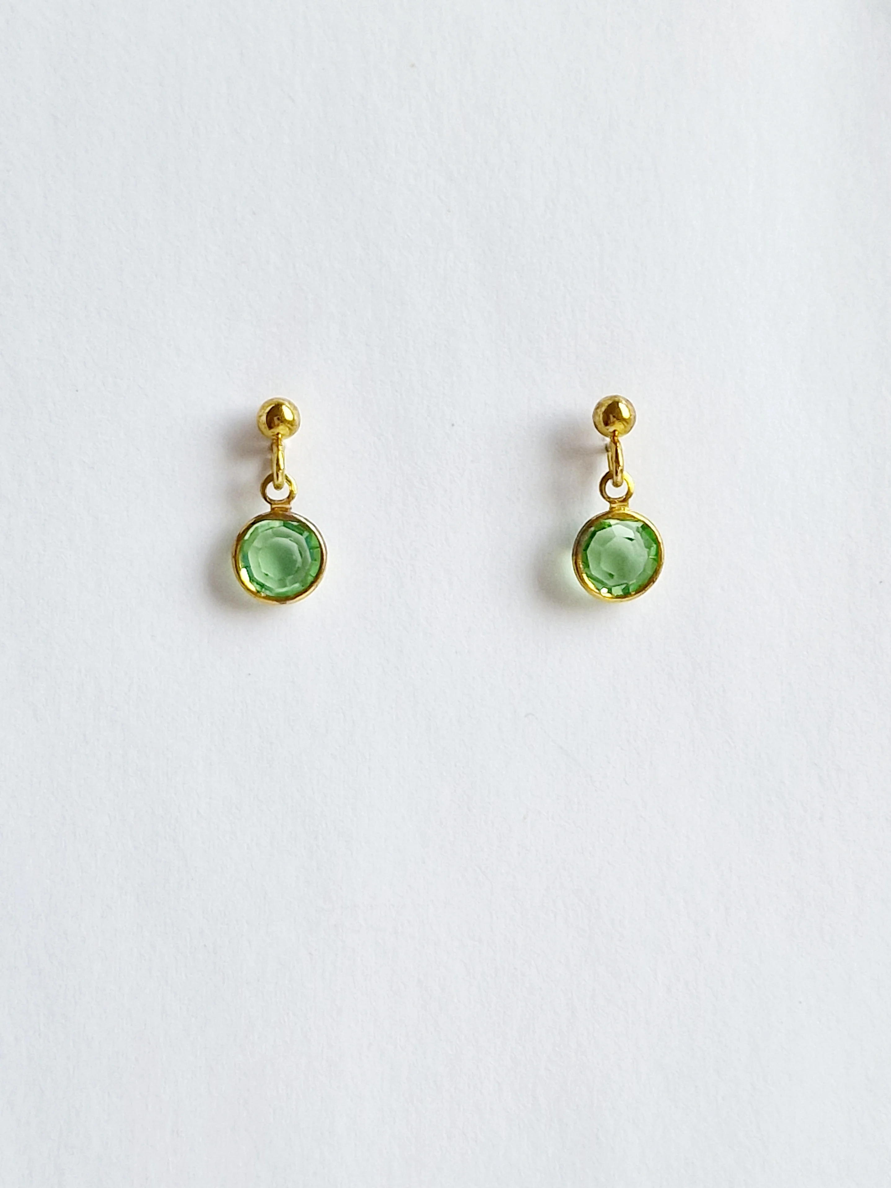 Vintage Gold Plated Green Crystal Drop Earrings - Image 2