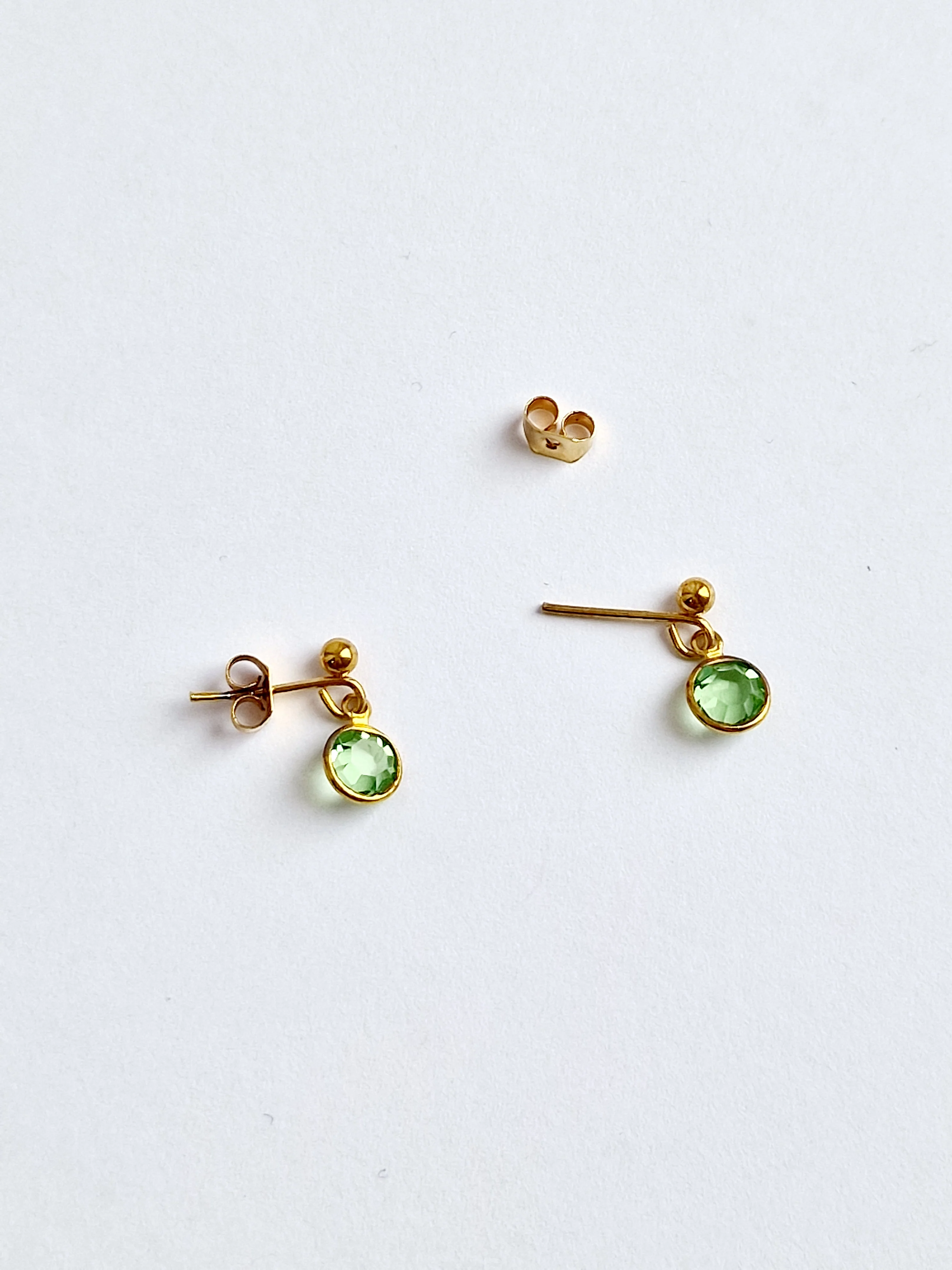 Vintage Gold Plated Green Crystal Drop Earrings - Image 3