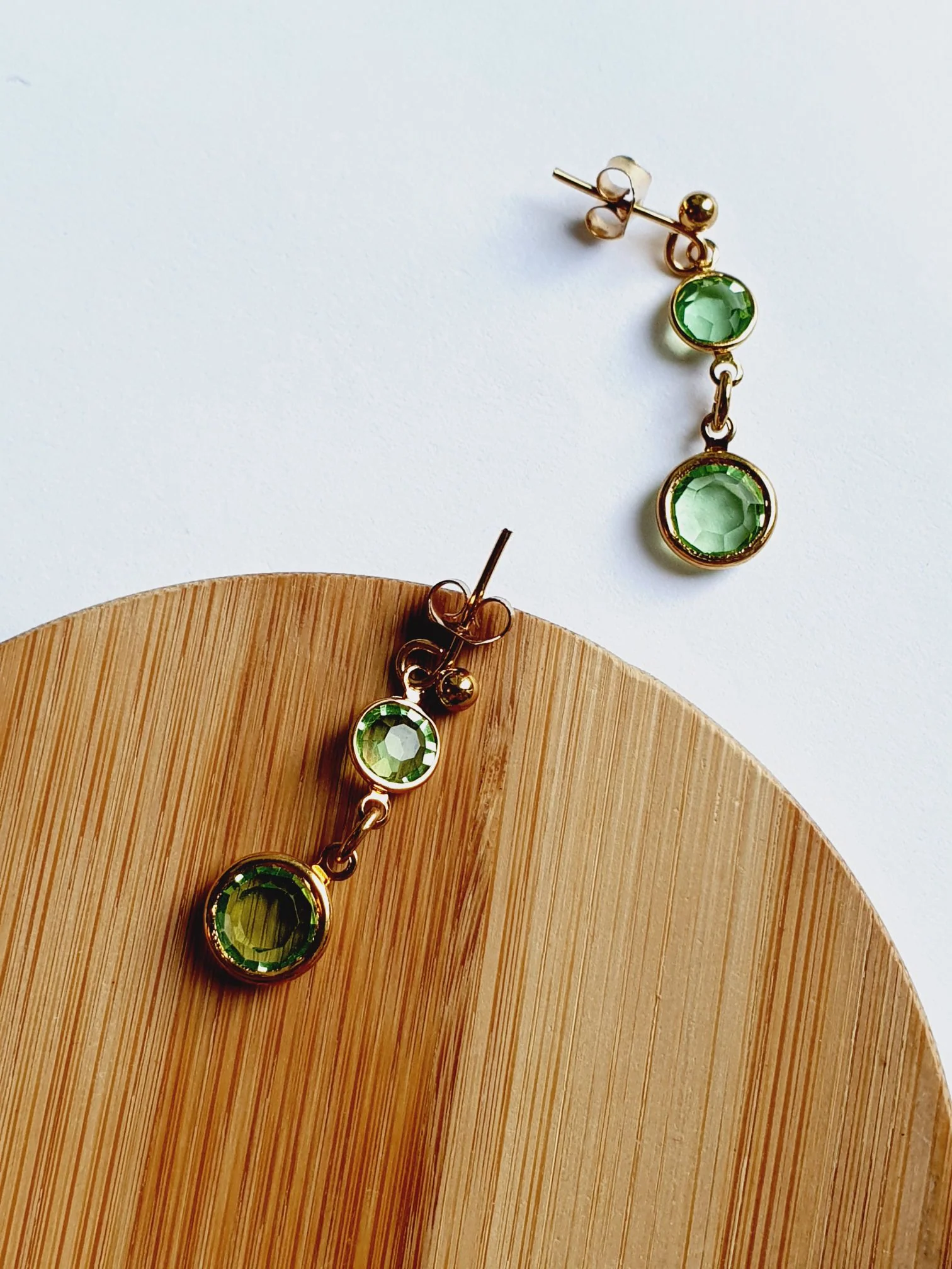 Vintage Gold Plated Green Crystal Drop Earrings - Image 3