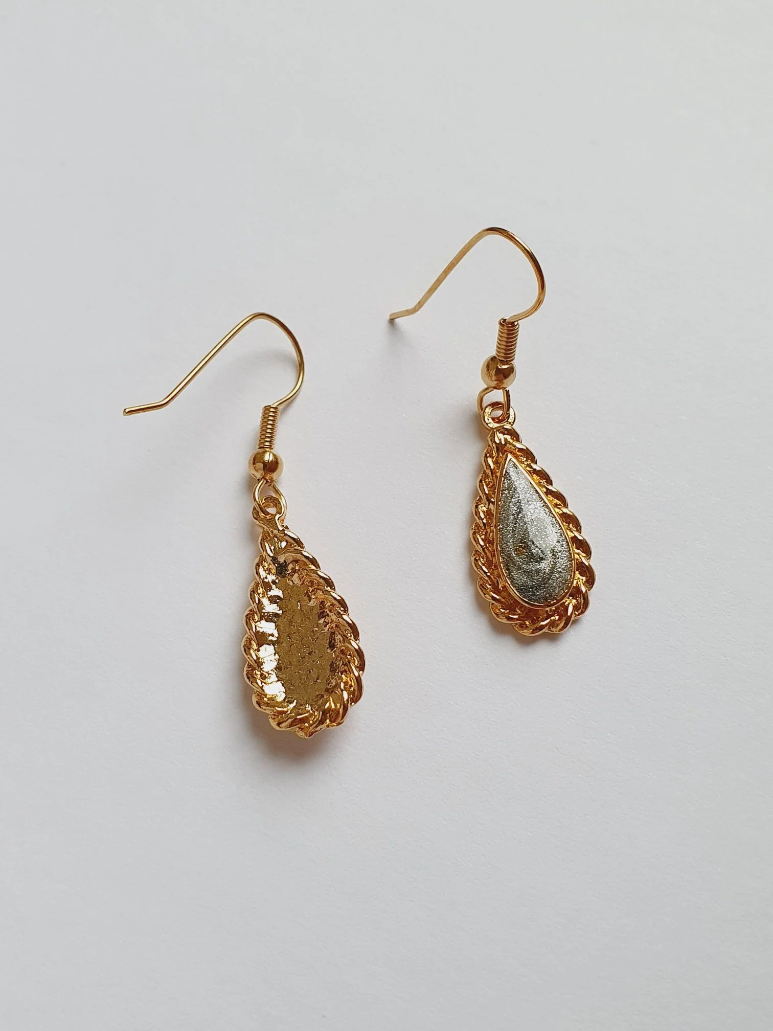 Vintage Gold Plated Grey Enamel Drop Earrings - Image 4