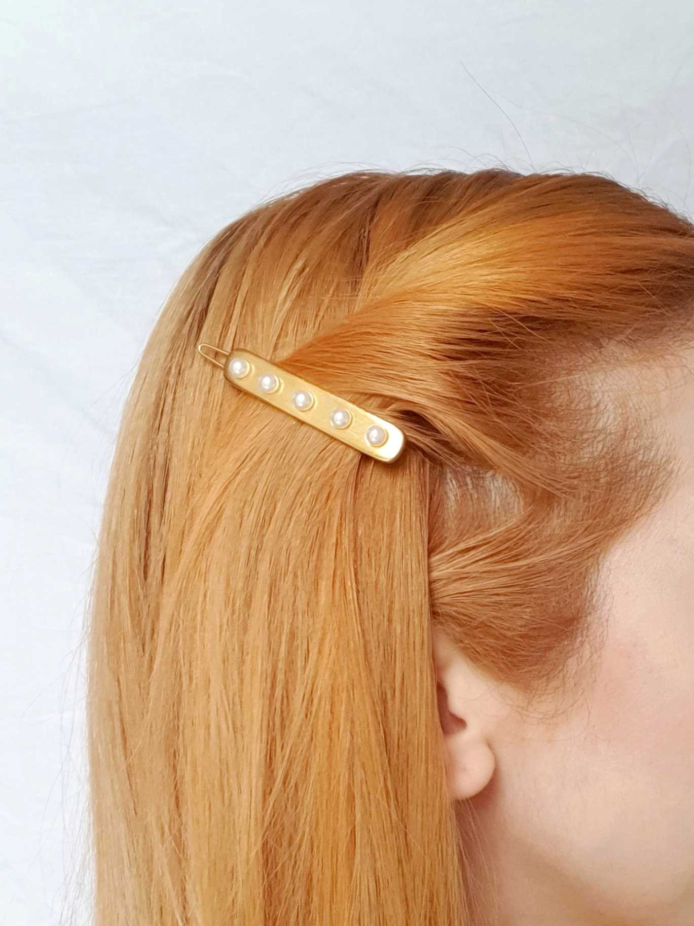 Vintage Gold Plated Hair Clip with Pearls - Image 2