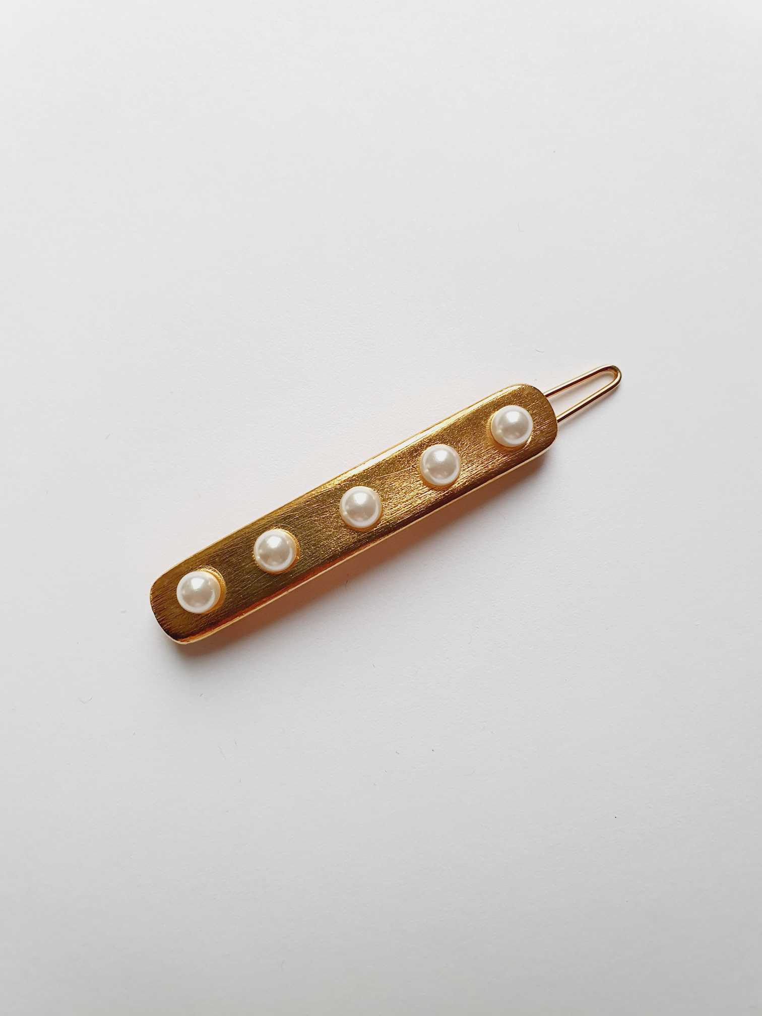 Vintage Gold Plated Hair Clip with Pearls - Image 5