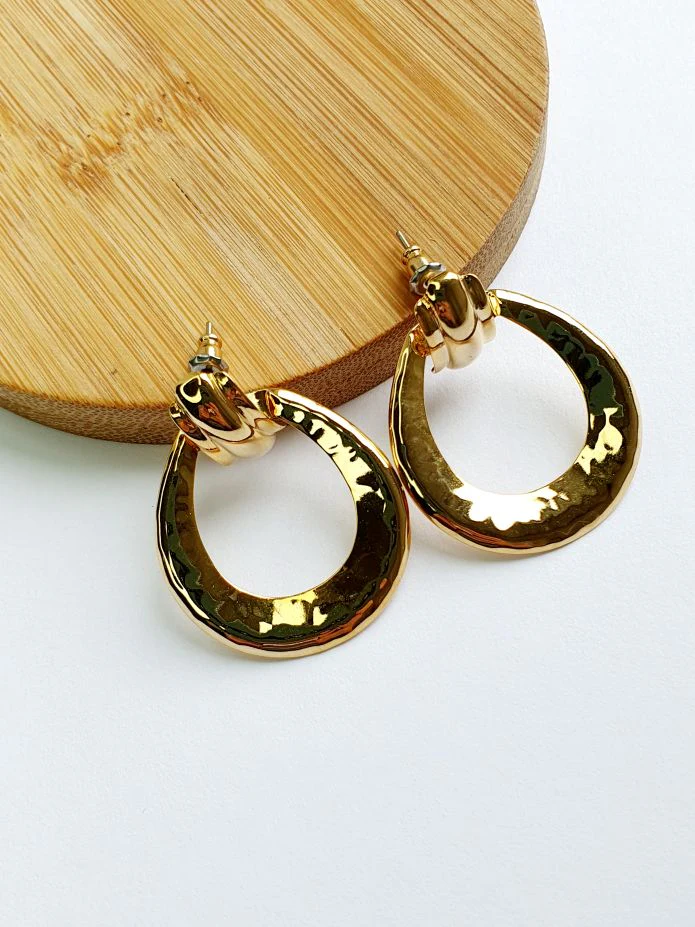 Vintage Gold Plated Hammered Earrings - Image 2