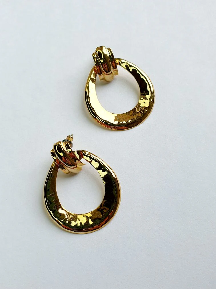 Vintage Gold Plated Hammered Earrings - Image 6