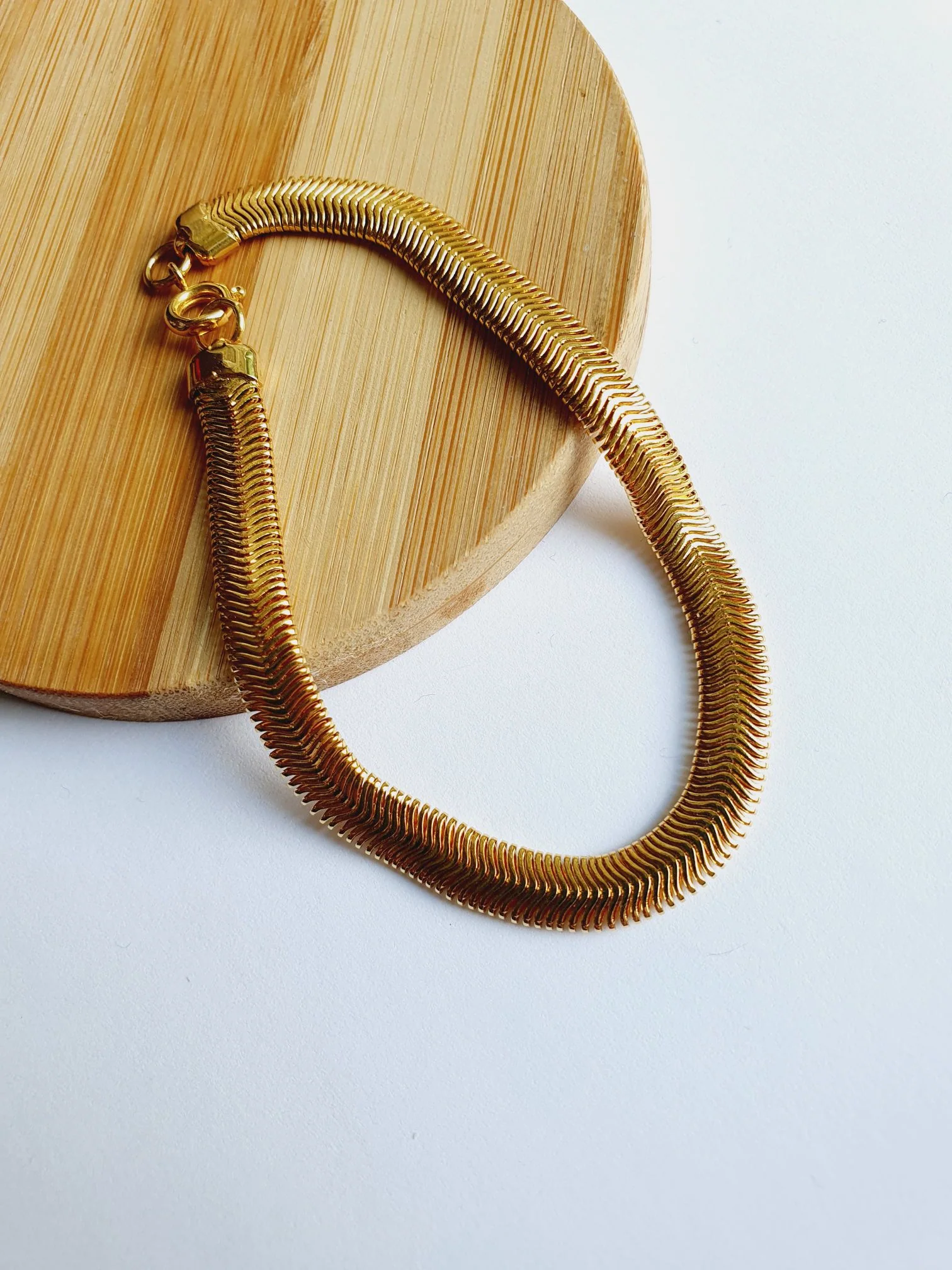 Vintage Gold Plated Herringbone Chain Bracelet - Image 3