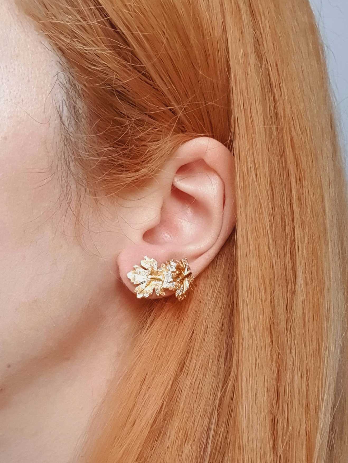 Vintage Gold Plated Leaf Stud Earrings by Napier - Image 2
