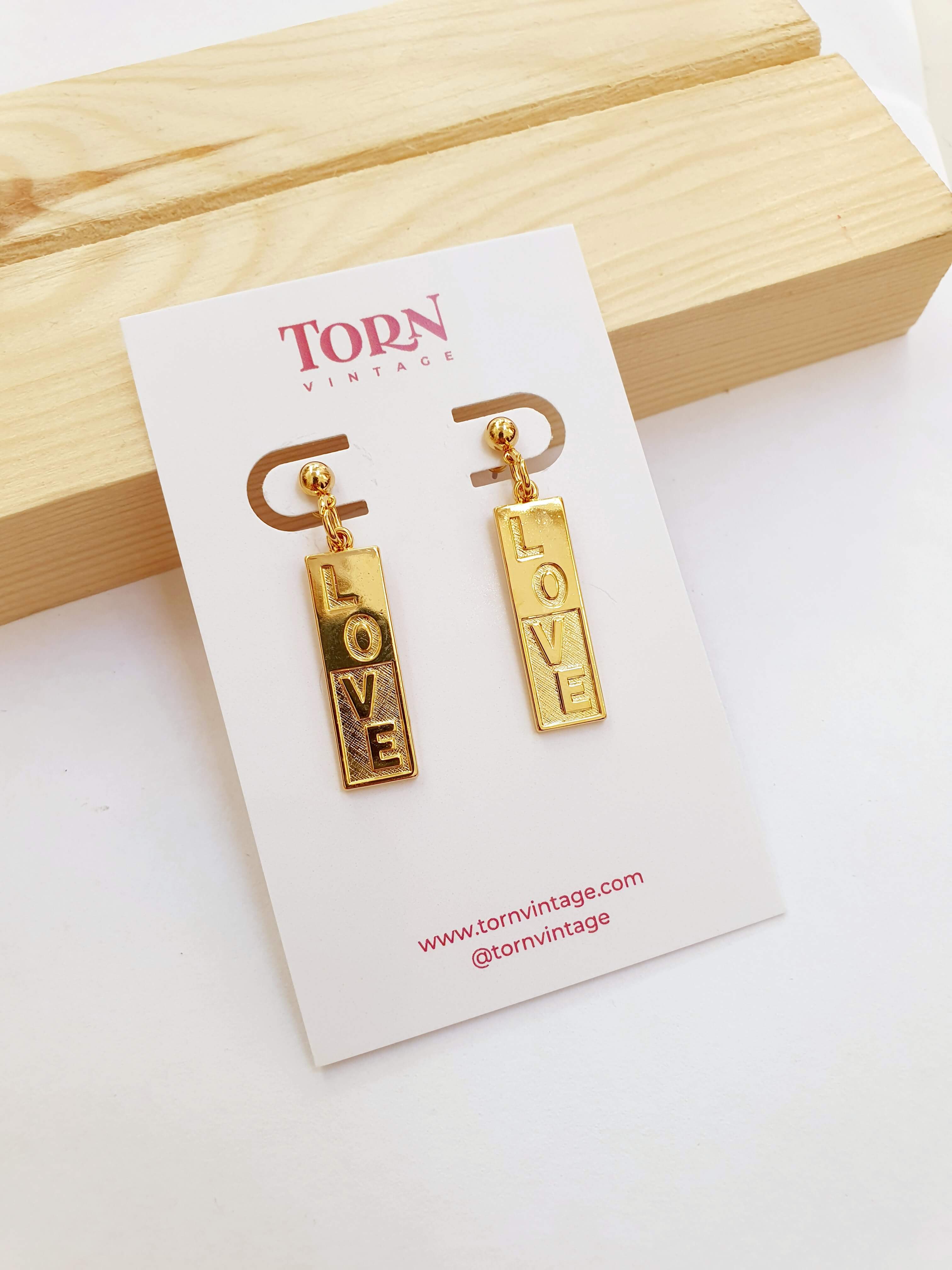 Vintage Gold Plated 'LOVE' Drop Earrings - Image 4