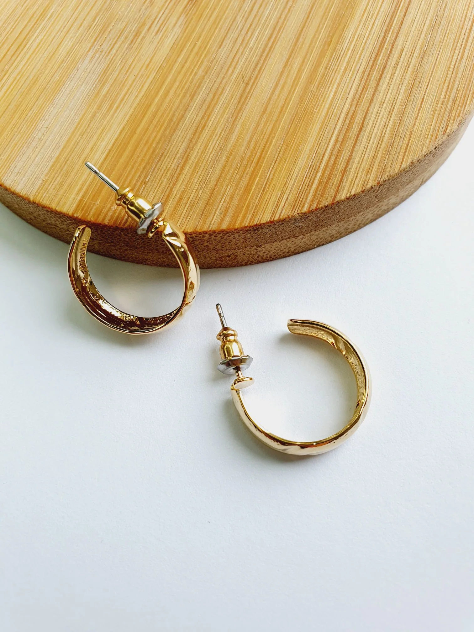 Vintage Gold Plated Minimal Hoops - Image 4