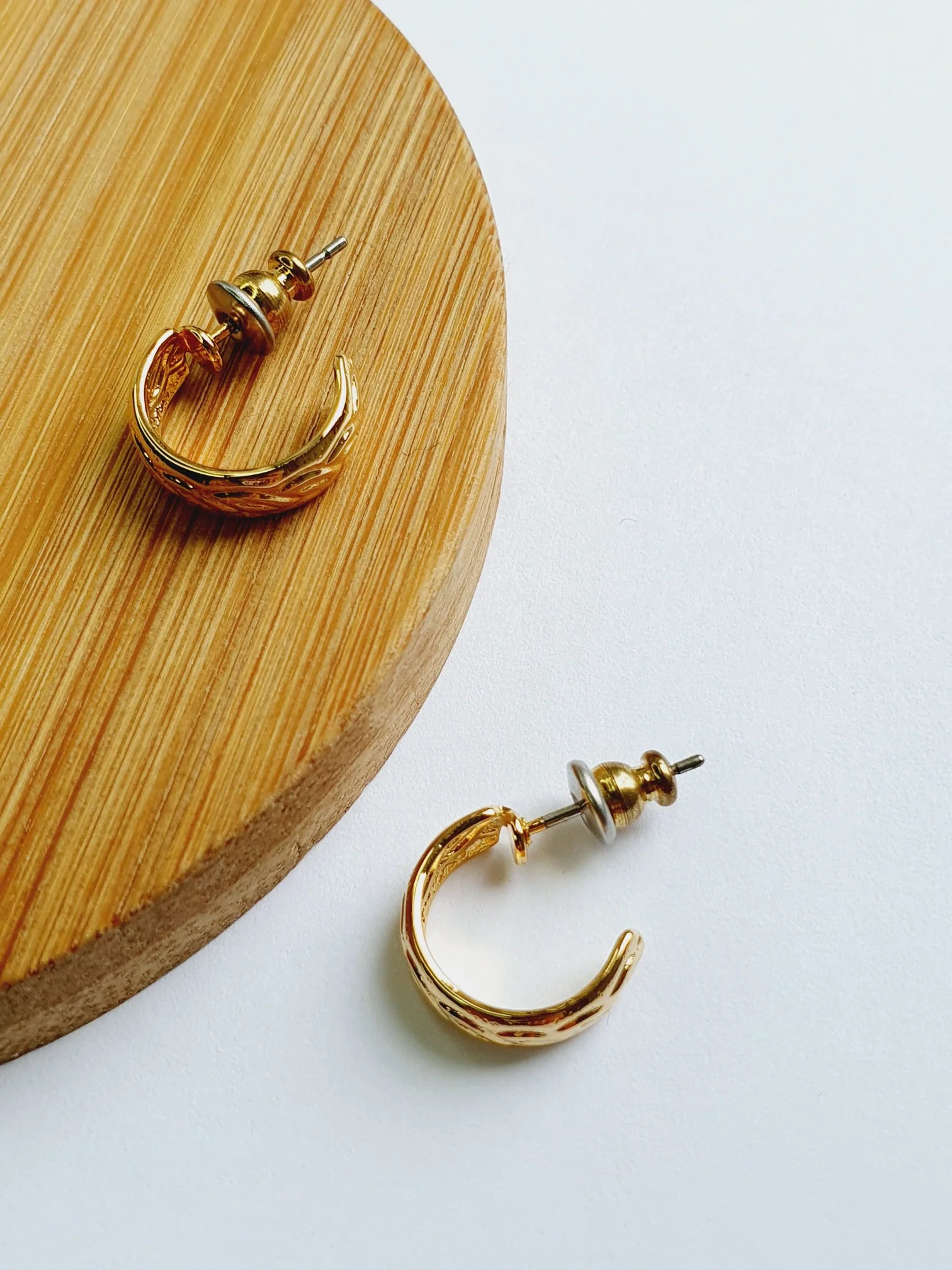 Vintage Gold Plated Minimal Micro Hoops - Image 4