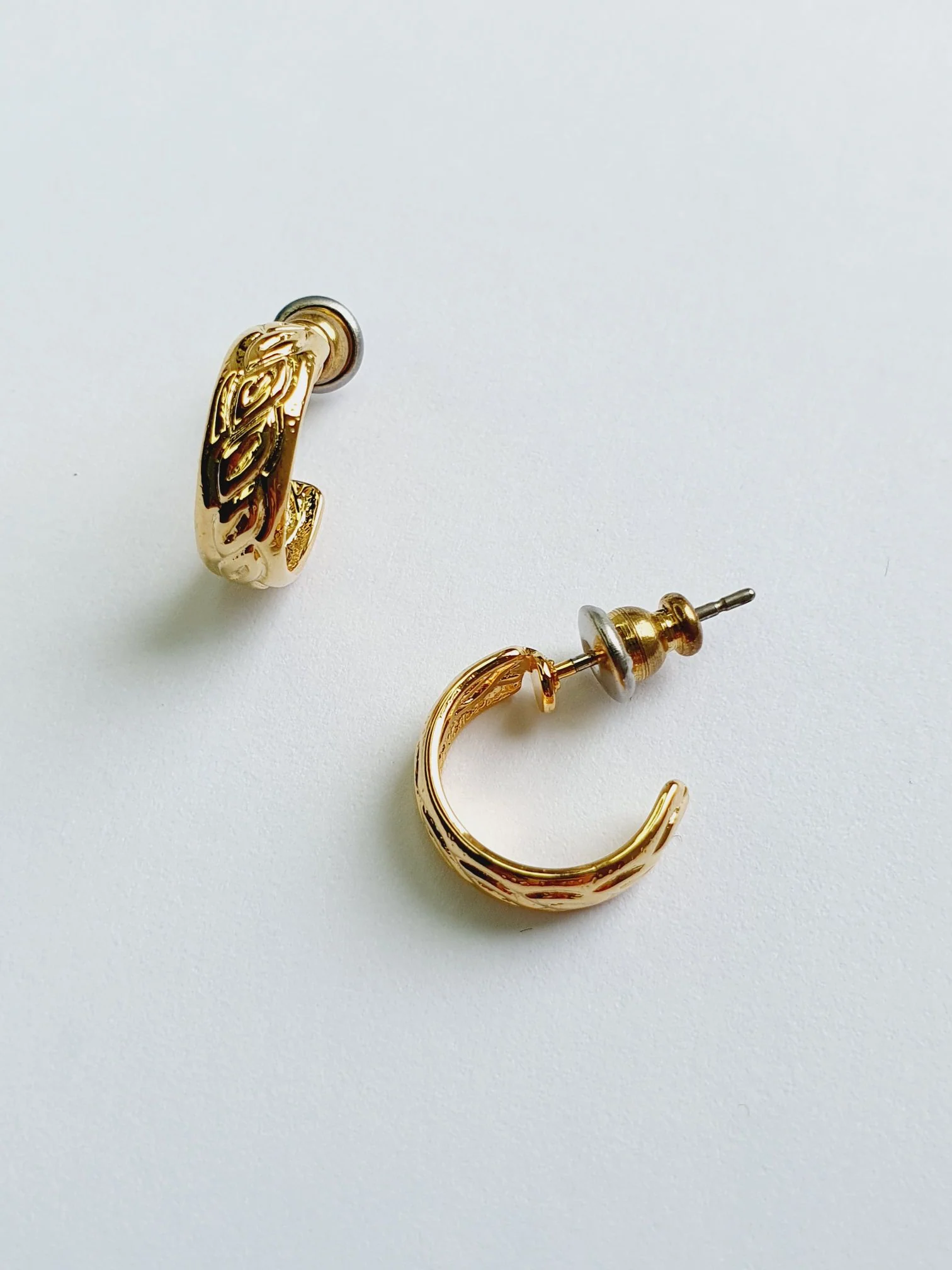 Vintage Gold Plated Minimal Micro Hoops - Image 5