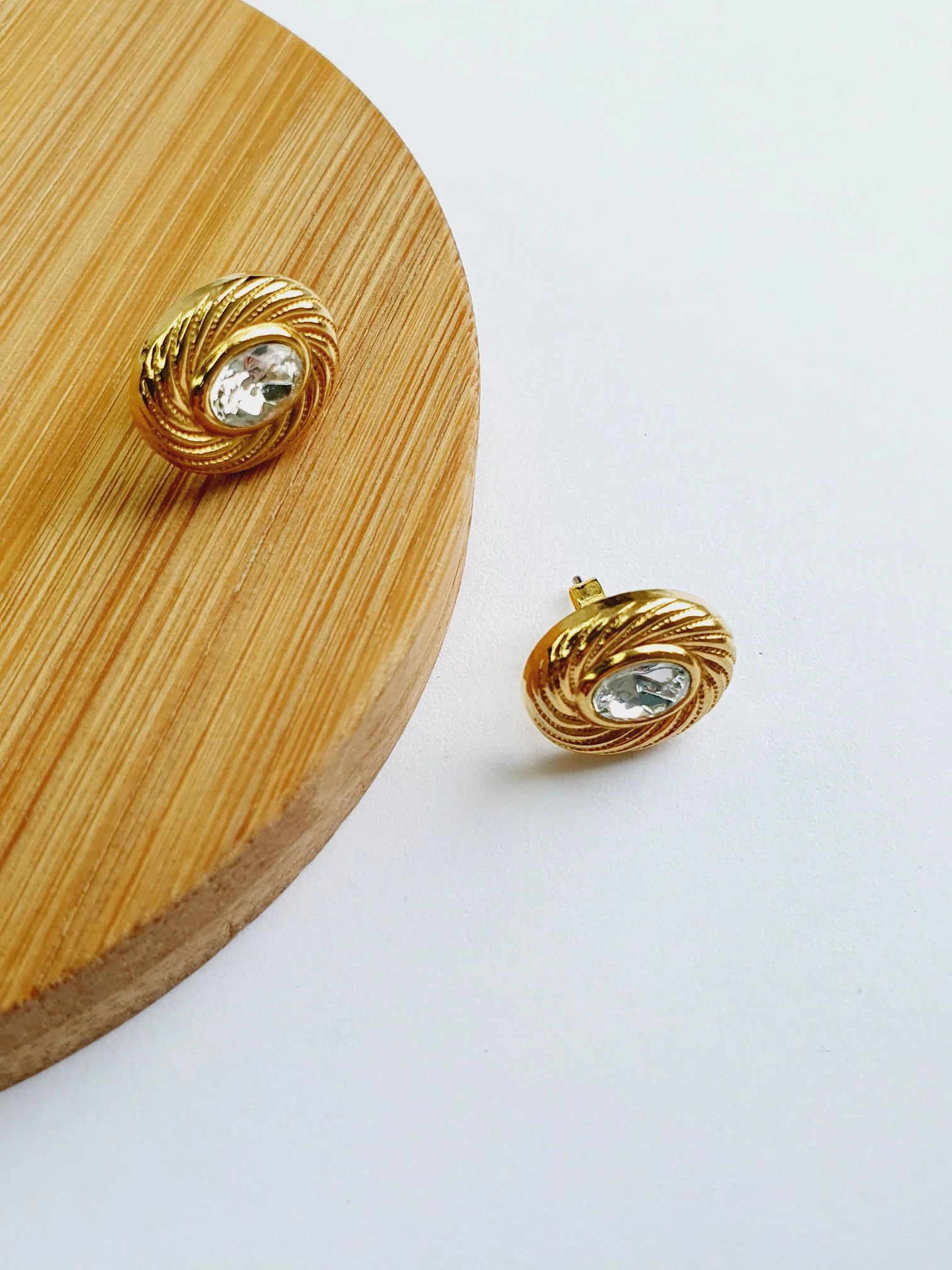 Vintage Gold Plated Oval Stud Earrings