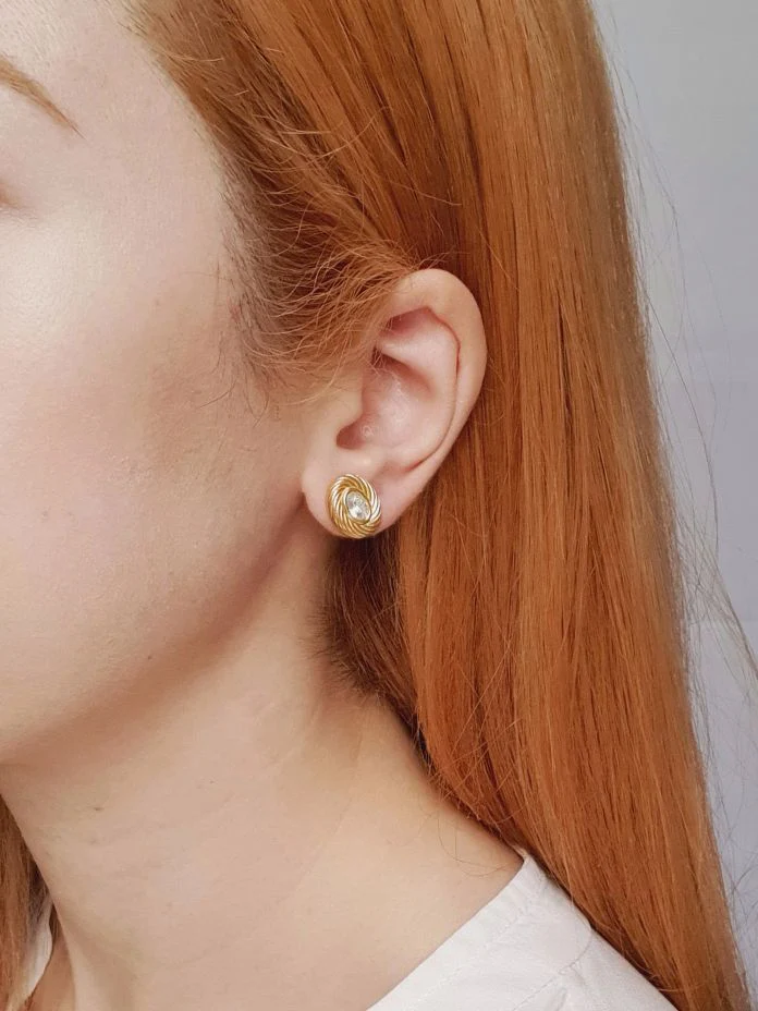 Vintage Gold Plated Oval Stud Earrings - Image 2