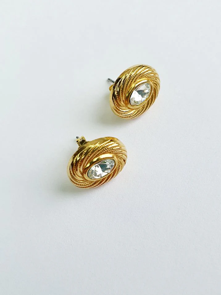 Vintage Gold Plated Oval Stud Earrings - Image 3
