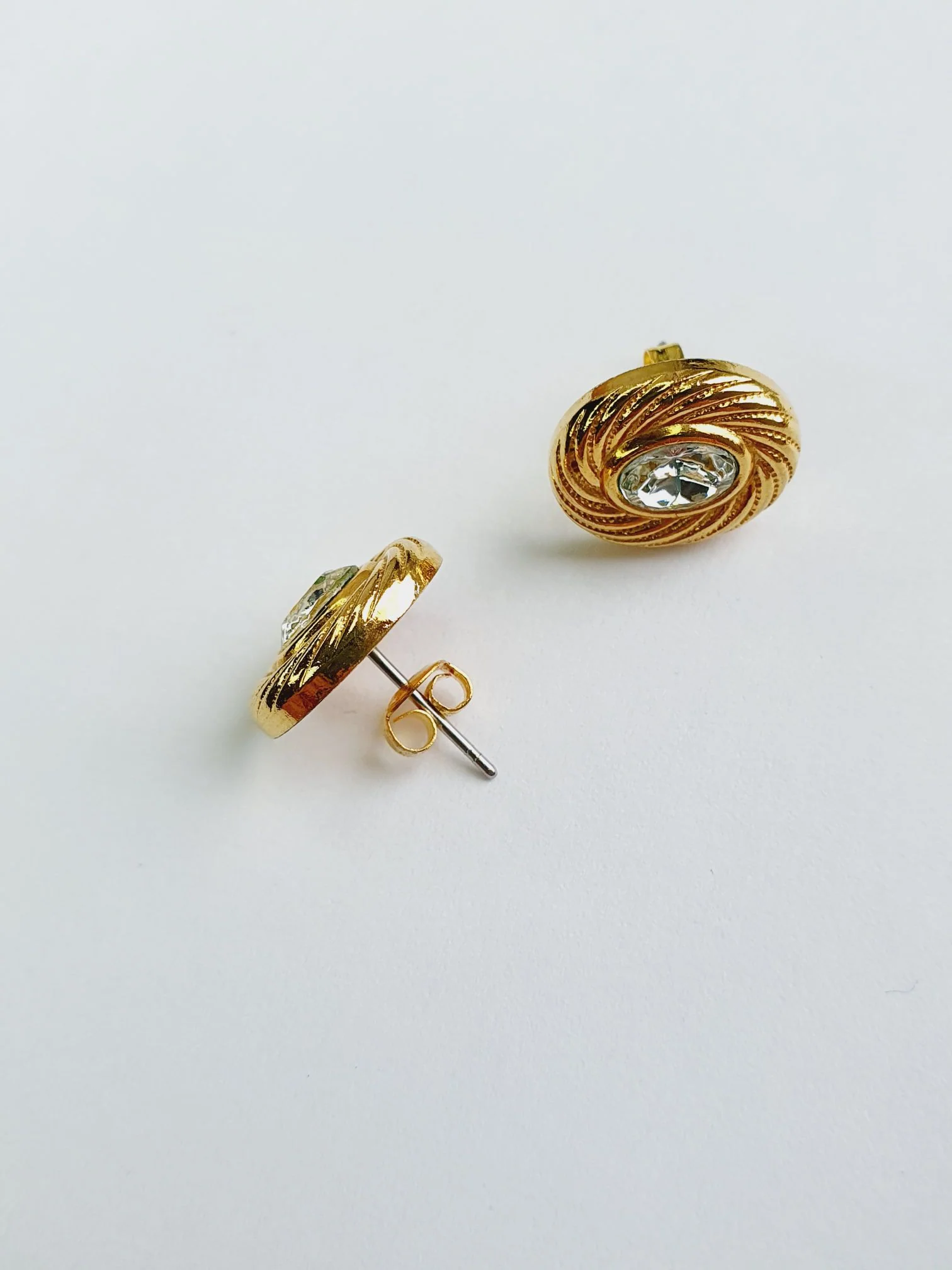 Vintage Gold Plated Oval Stud Earrings - Image 4